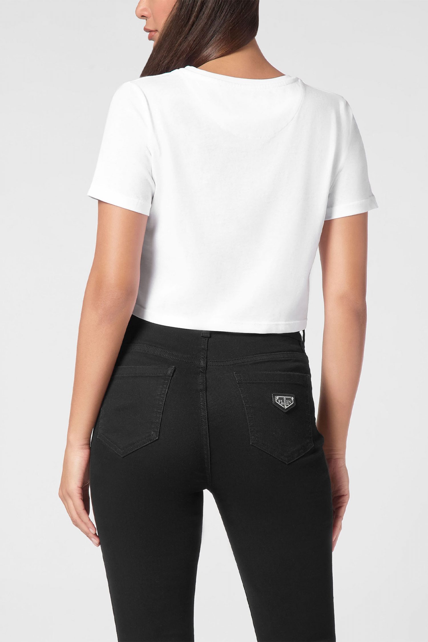 PHILIPP PLEIN T-SHIRT ROUND NECK SS CRYSTAL HEXAGON LOGO ΣΤΡΑΣ ΛΕΥΚΟ