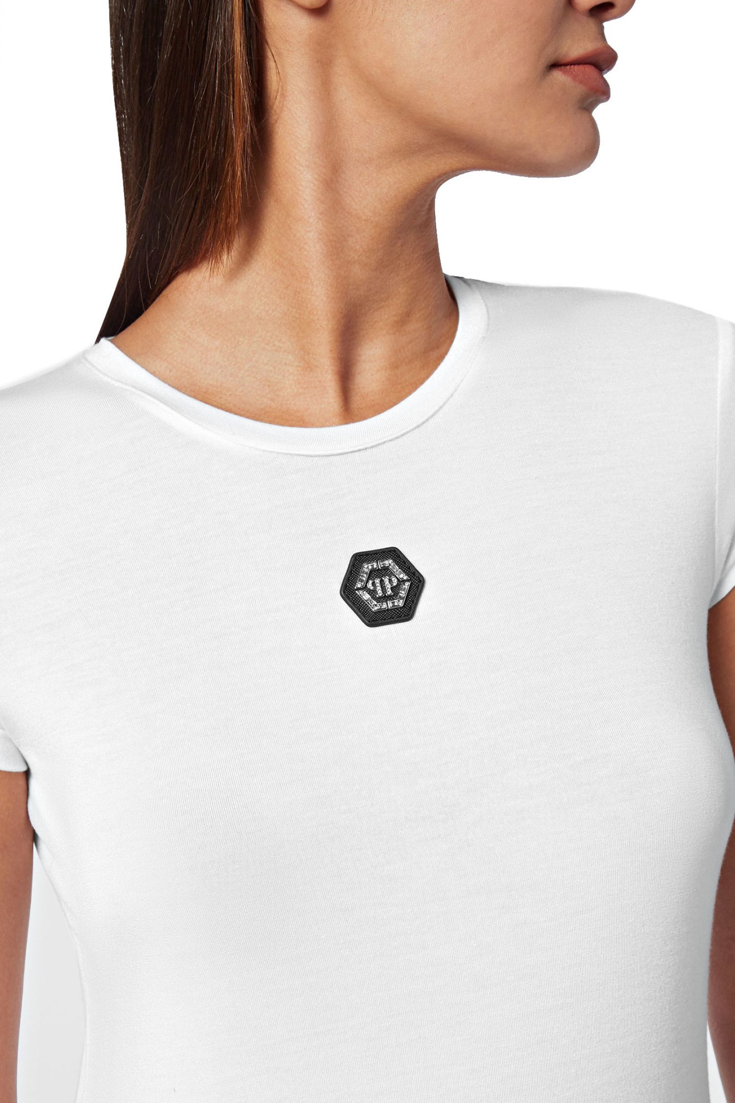 PHILIPP PLEIN T-SHIRT SEXY PURE HEXAGON LOGO ΛΕΥΚΟ