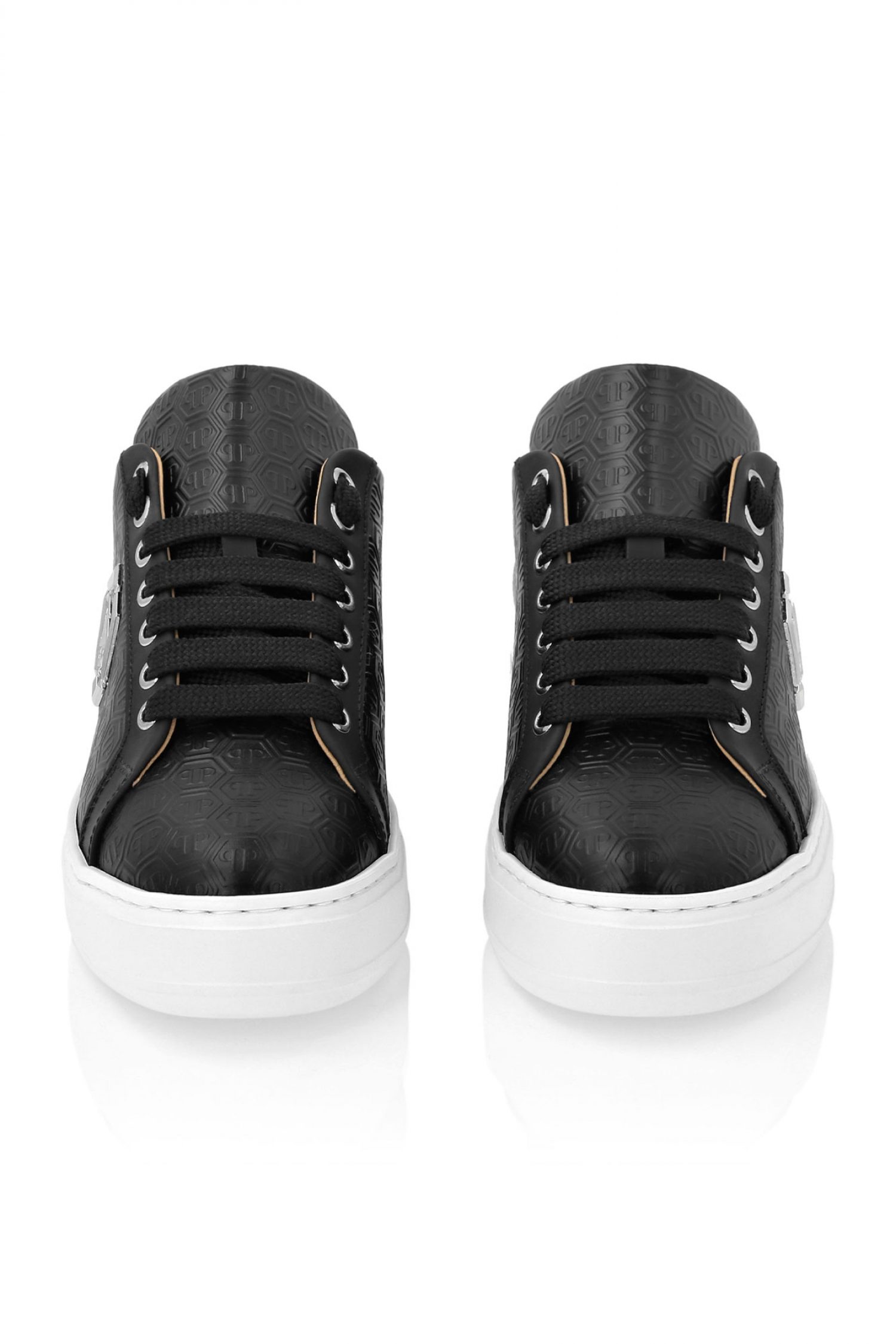 PHILIPP PLEIN SNEAKERS NAPPA LEATHER LO-TOP ALL OVER MONOGRAM LOGO ΜΕΤΑΛΛΙΚΟ ΜΑΥΡΟ φωτογραφία