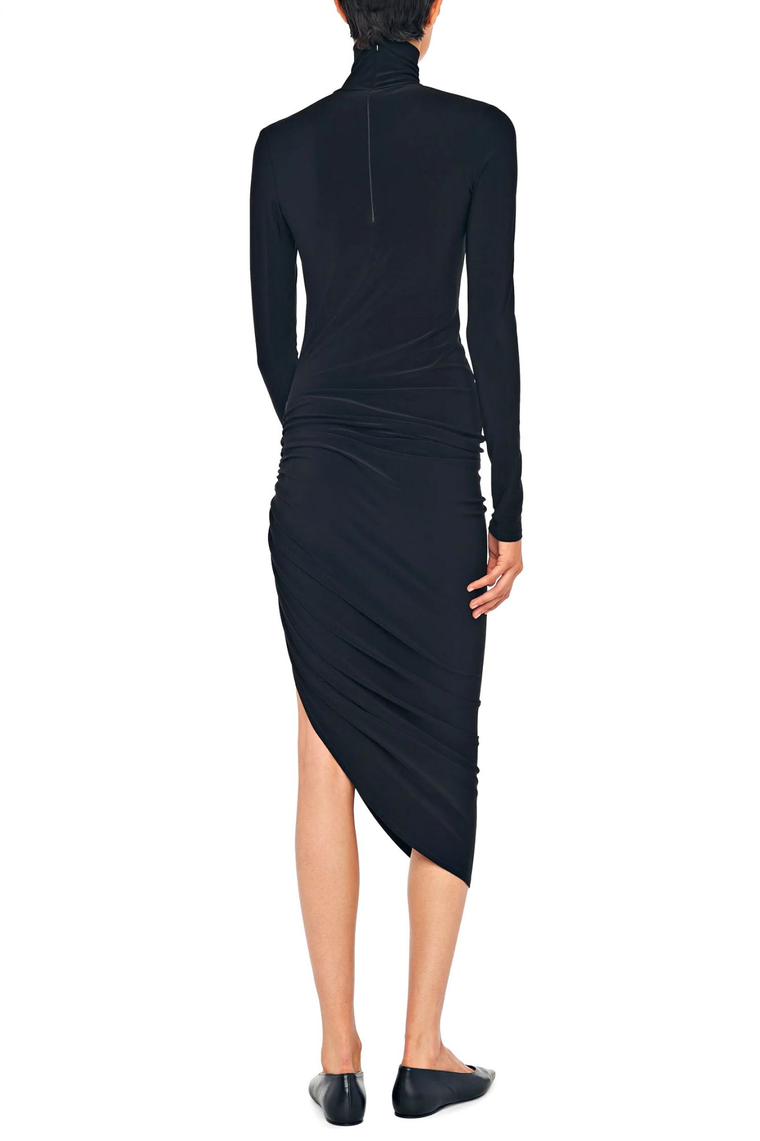 NORMA KAMALI ΦΟΡΕΜΑ MIDCALF TURTLENECK SIDE DRAPE ΜΑΥΡΟ