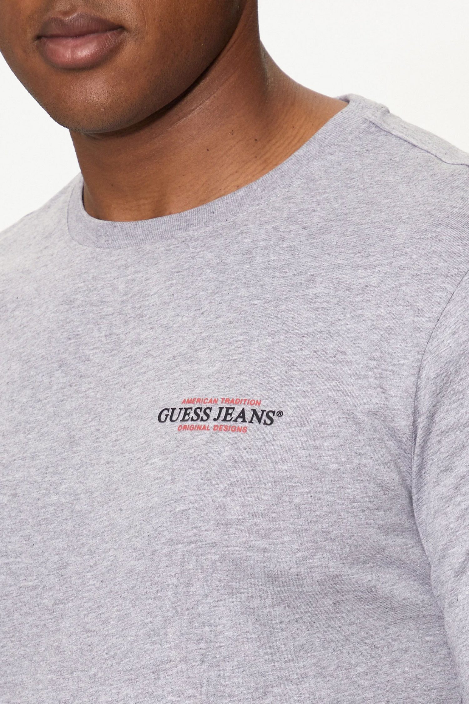 GUESS JEANS T-SHIRT CREWNECK SLIM FIT LOGO ΓΚΡΙ