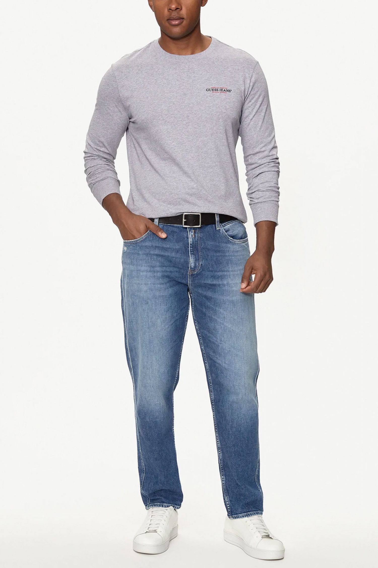 GUESS JEANS T-SHIRT CREWNECK SLIM FIT LOGO ΓΚΡΙ