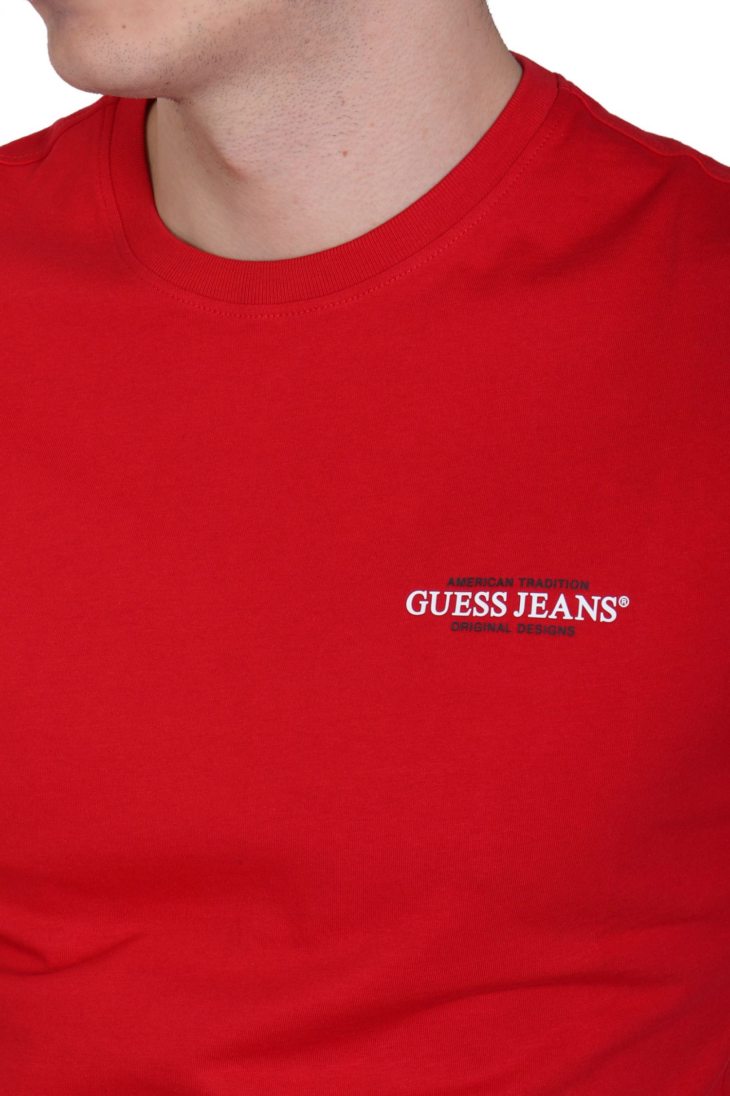 GUESS JEANS T-SHIRT CREWNECK SLIM FIT LOGO ΚΟΚΚΙΝΟ φωτογραφία