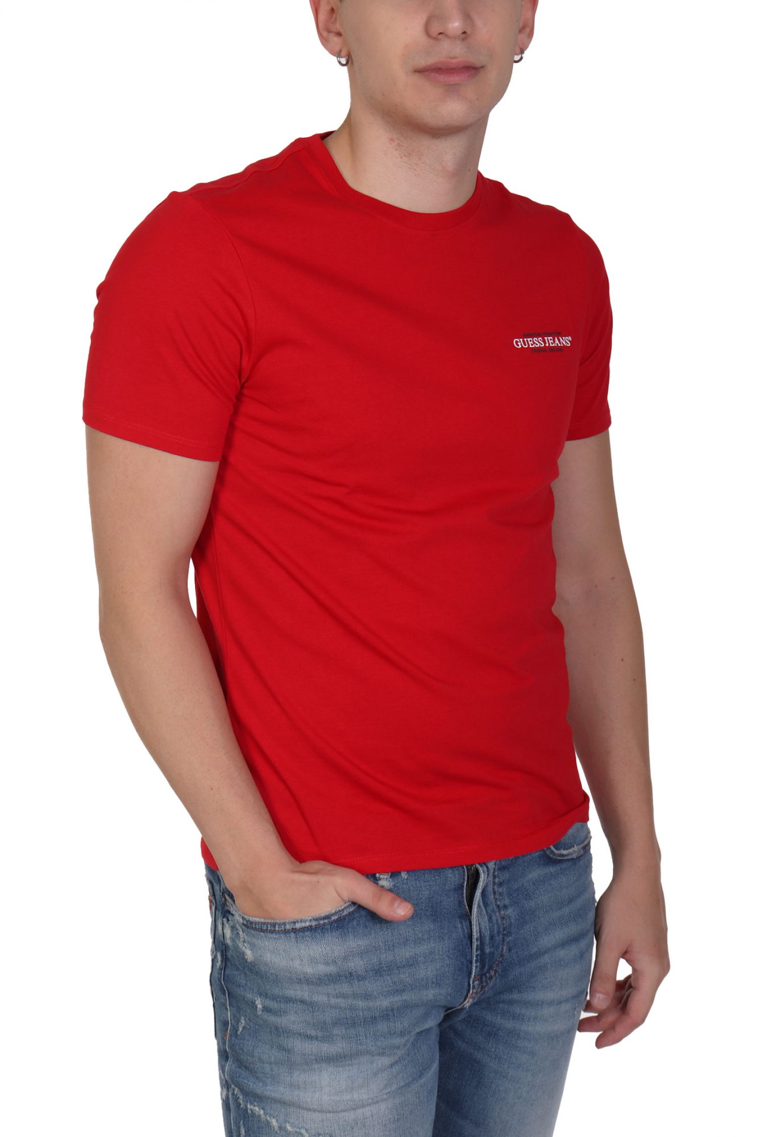 GUESS JEANS T-SHIRT CREWNECK SLIM FIT LOGO ΚΟΚΚΙΝΟ φωτογραφία