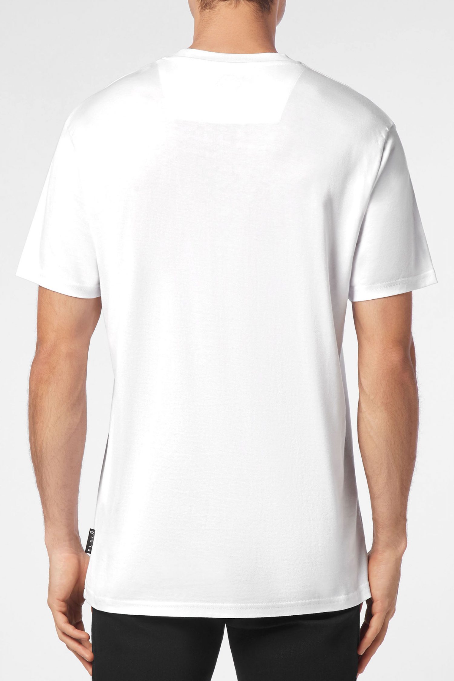 PHILIPP PLEIN T-SHIRT ROUND NECK SS LOGO ΜΕΤΑΛΛΙΚΟ ΛΕΥΚΟ