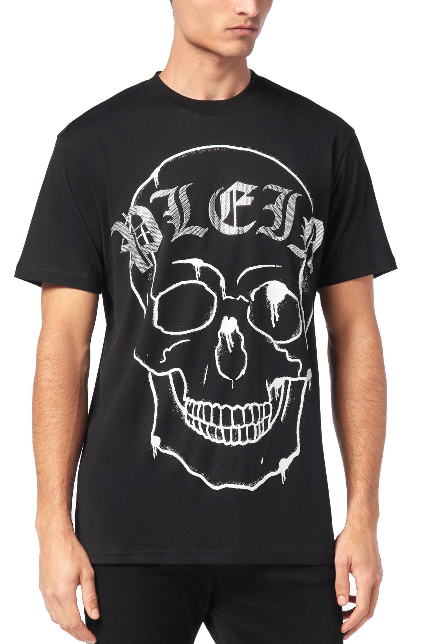 PHILIPP PLEIN T-SHIRT ROUND NECK SS SKULL LOGO ΣΤΡΑΣ ΜΑΥΡΟ φωτογραφία