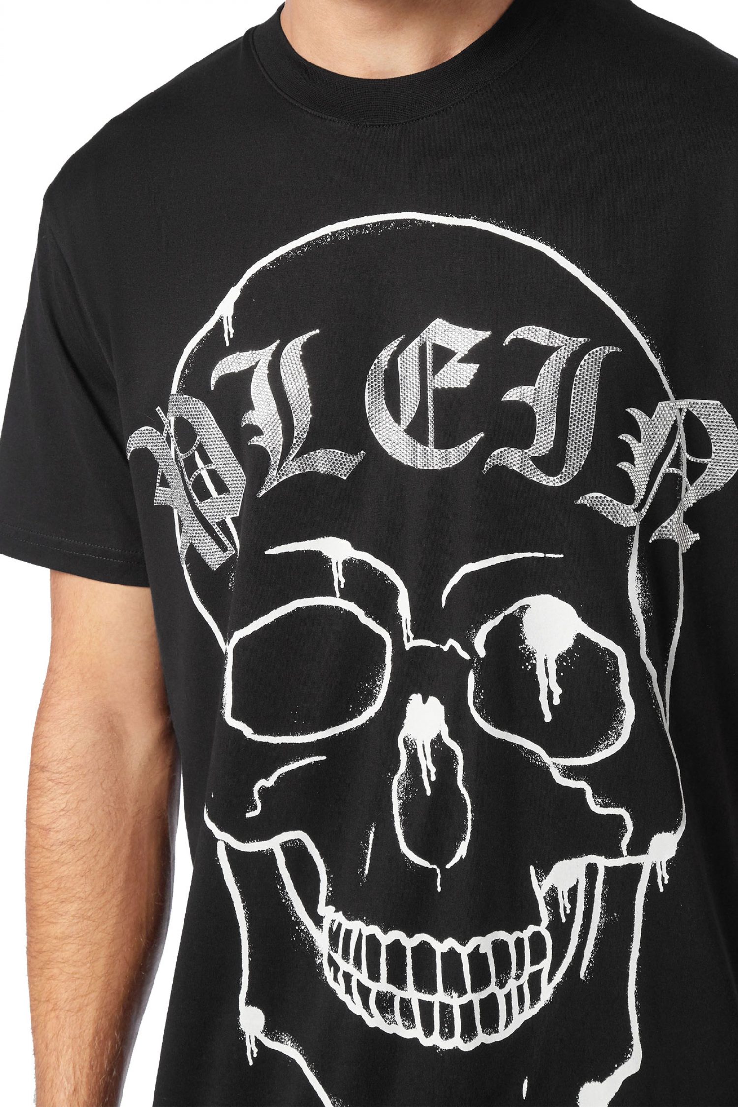 PHILIPP PLEIN T-SHIRT ROUND NECK SS SKULL LOGO ΣΤΡΑΣ ΜΑΥΡΟ φωτογραφία
