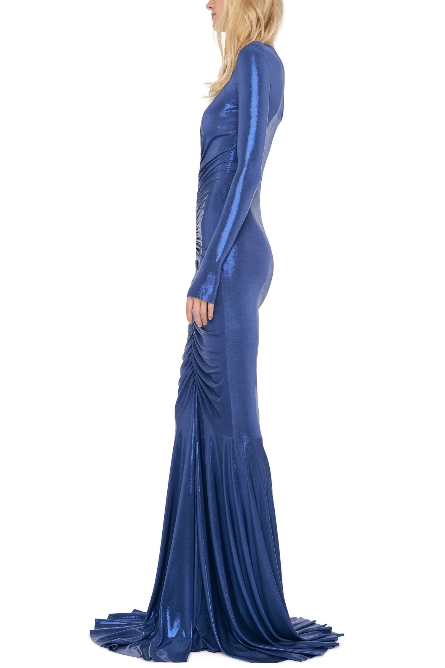 NORMA KAMALI ΦΟΡΕΜΑ FISHTAIL GOWN ΕΛΑΣΤΙΚΟ ΜΕΤΑΛΛΙΖΕ ΜΠΛΕ