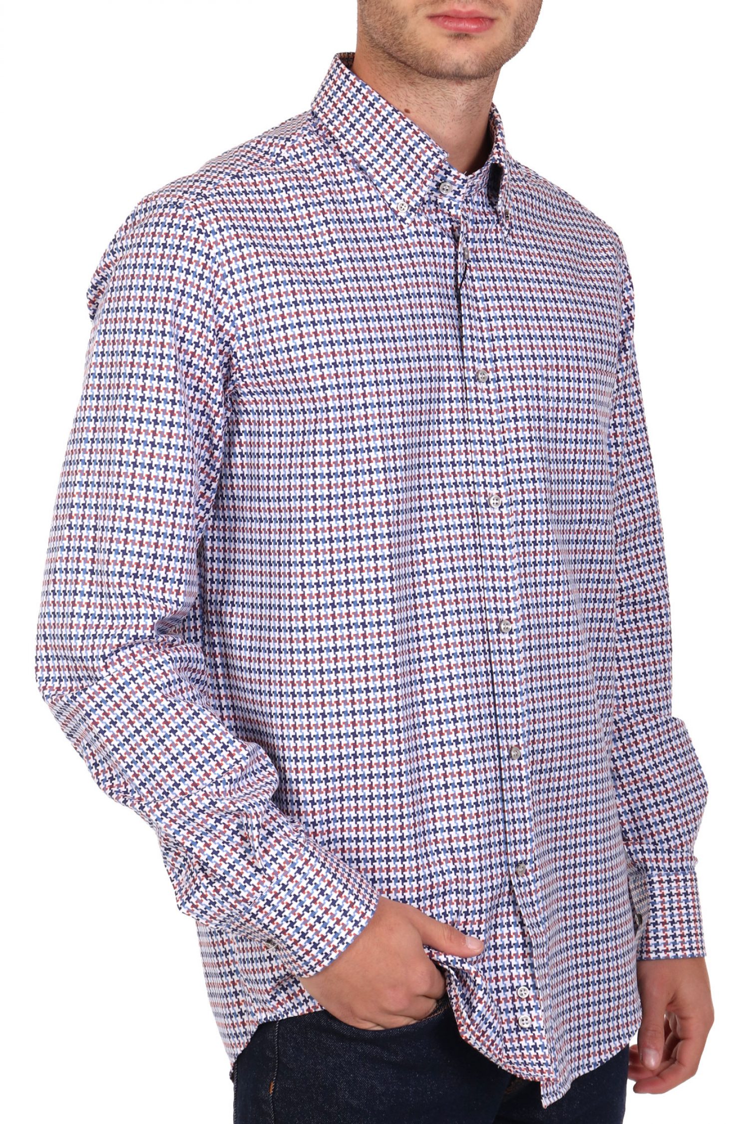 PAUL&SHARK ΠΟΥΚΑΜΙΣΟ BUTTON DOWN ΜΙΚΡΟΣΧΕΔΙΟ MULTI ΛΕΥΚΟ-ΣΙΕΛ φωτογραφία