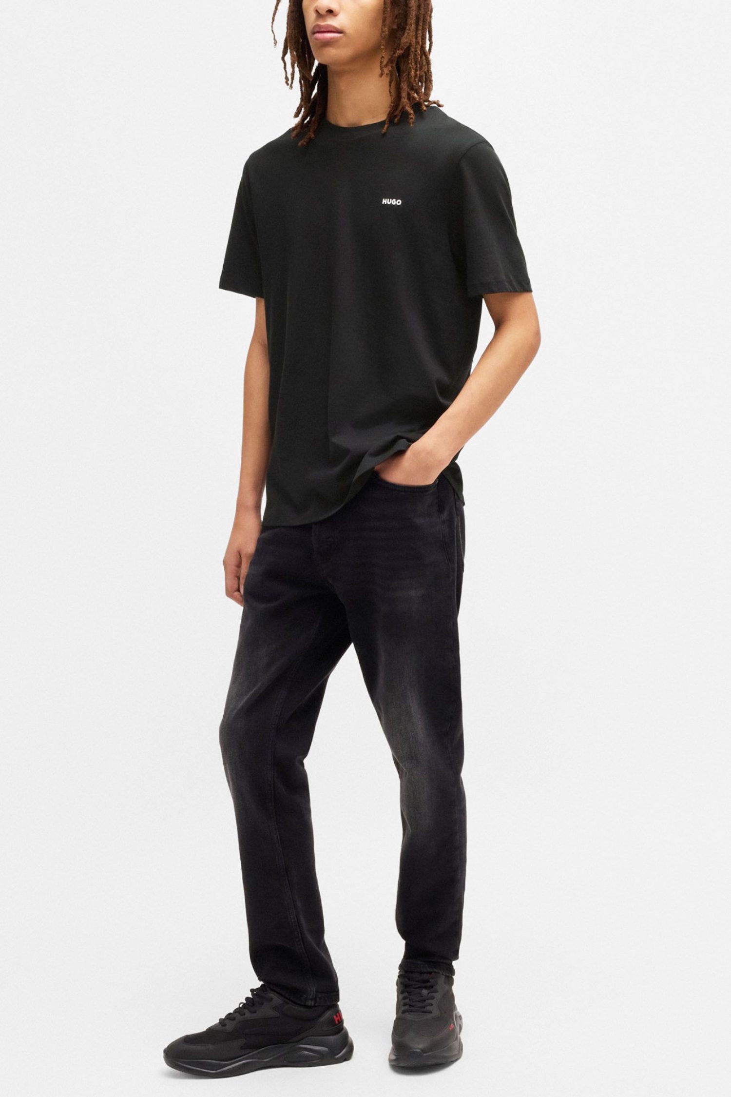 HUGO T-SHIRT DERO222 LOGO ΜΑΥΡΟ