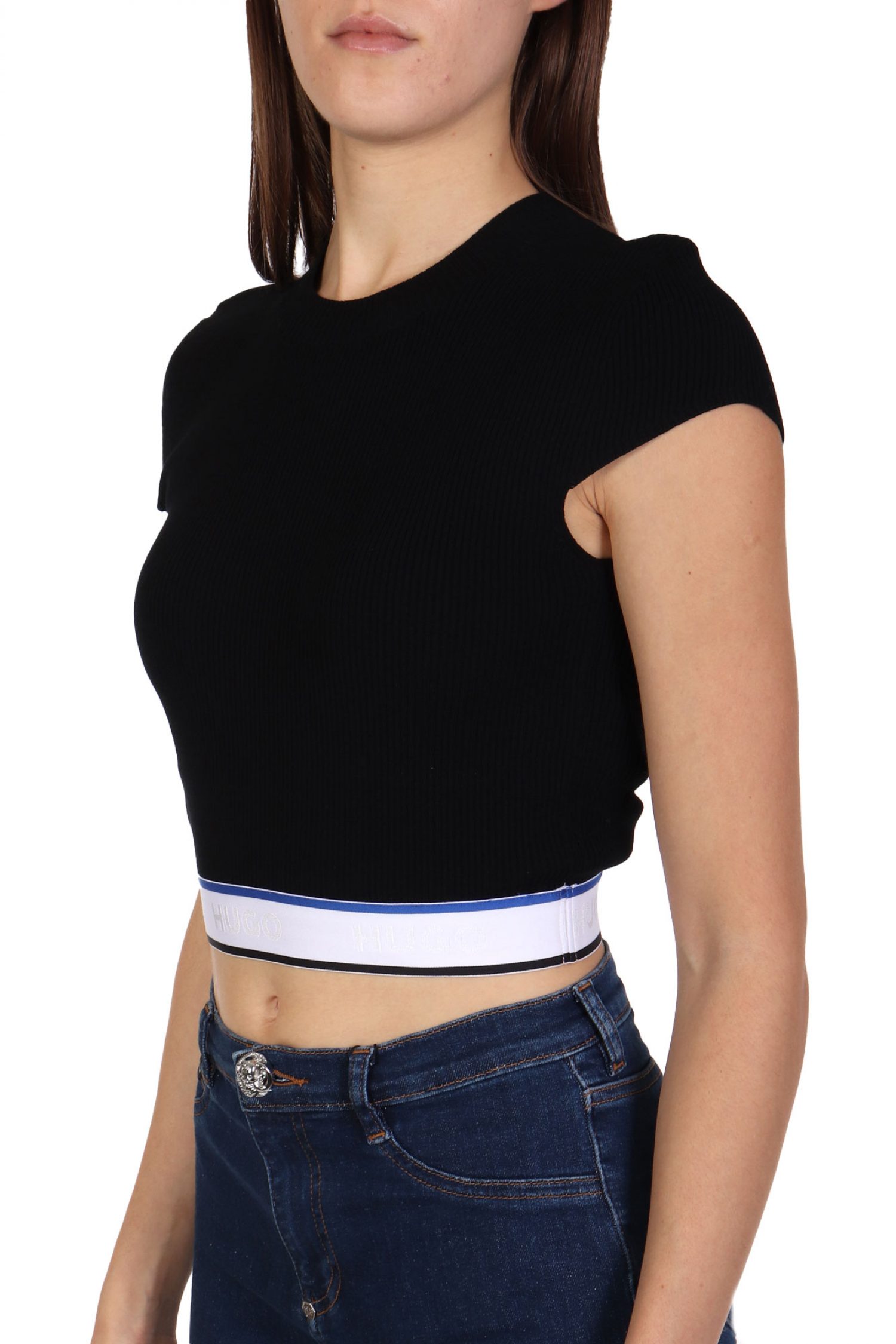 HUGO BLUE ΠΛΕΚΤΟ SUCCORE_B T-SHIRT RIB LOGO ΛΑΣΤΙΧΟ ΜΑΥΡΟ