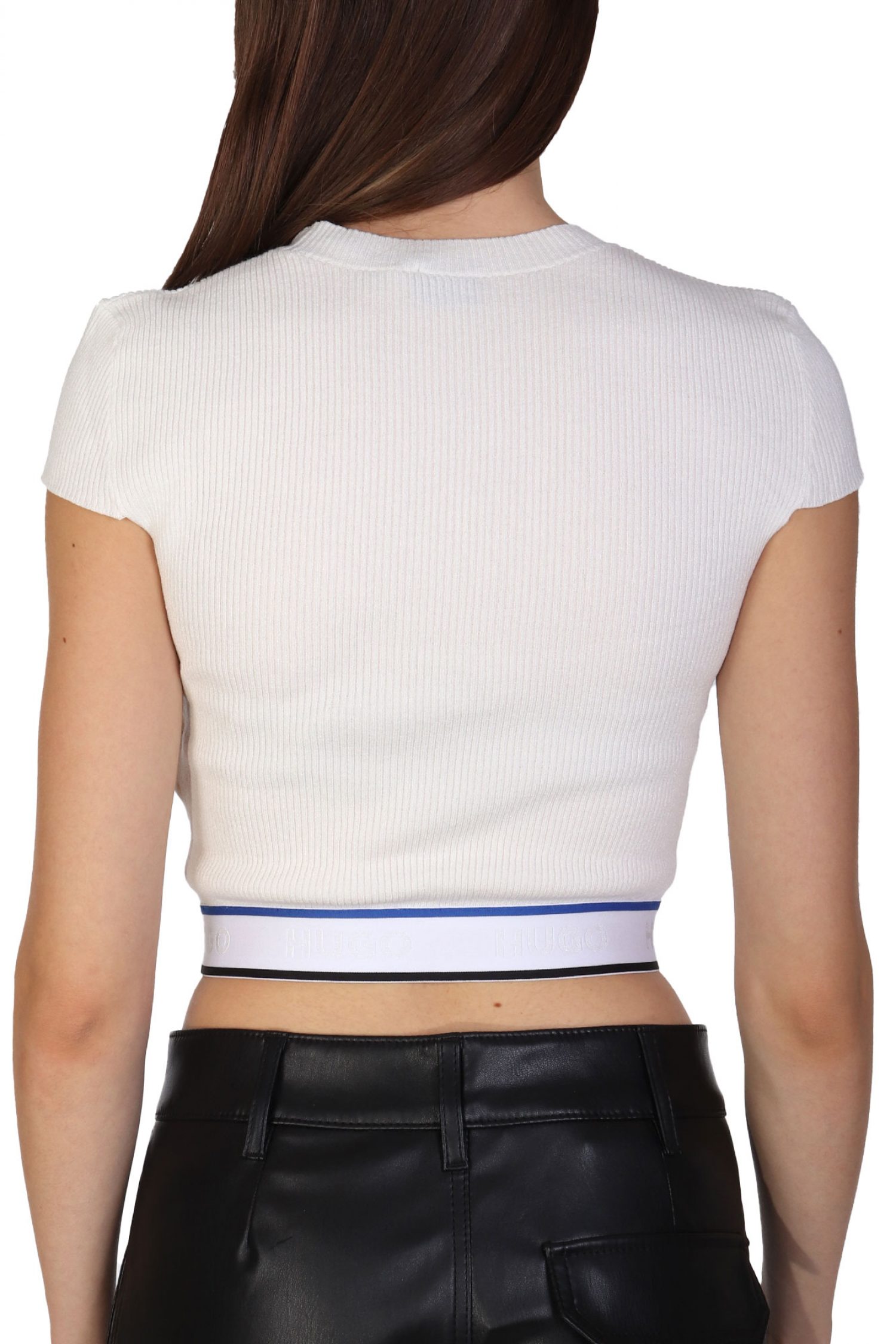 HUGO BLUE ΠΛΕΚΤΟ SUCCORE_B T-SHIRT RIB LOGO ΛΑΣΤΙΧΟ ΚΡΕΜ