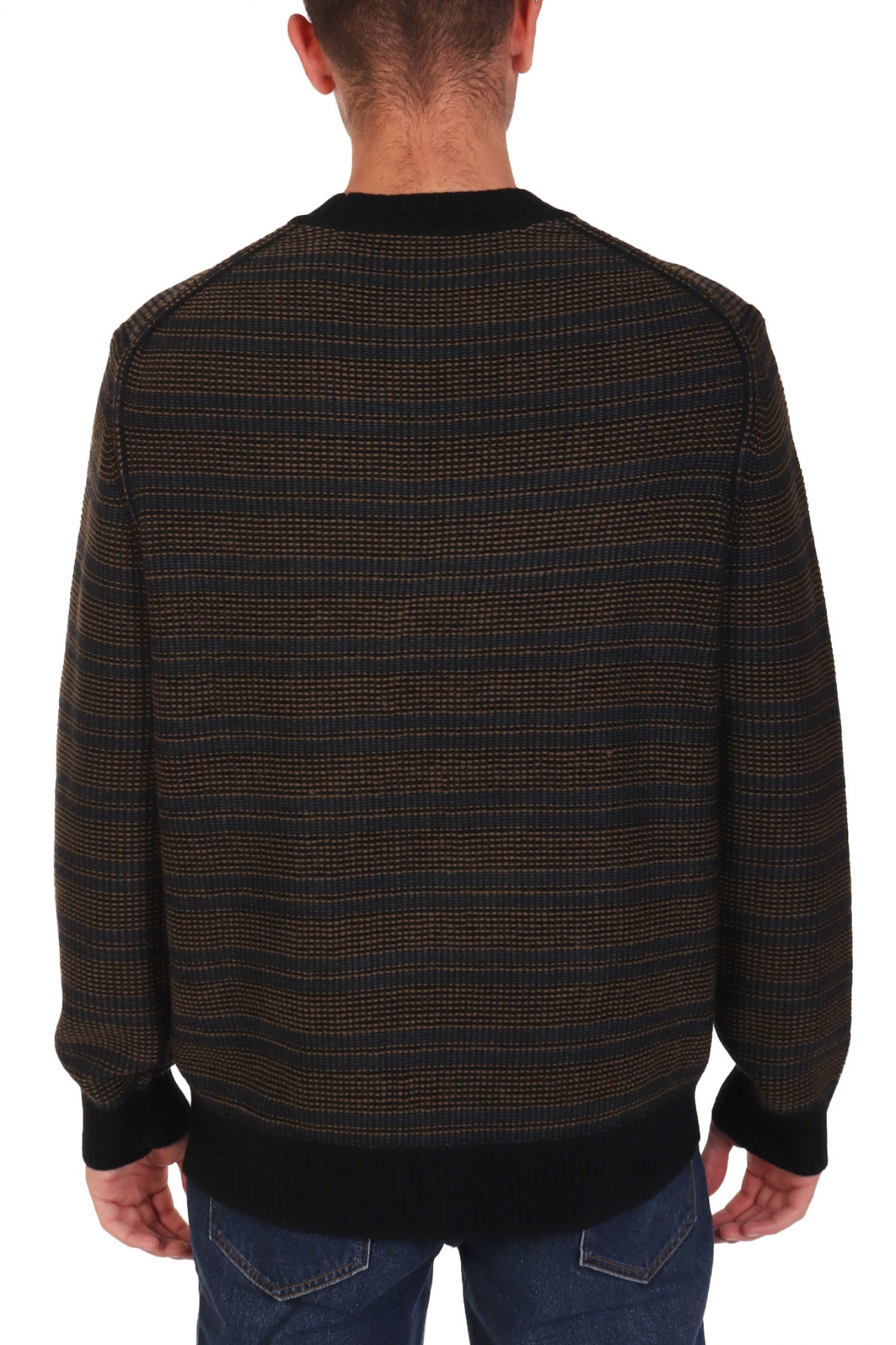 BOSS CASUAL ΠΛΕΚΤΟ CREW NECK ΡΙΓΕ AMODERO ΜΑΥΡΟ-ΚΑΦΕ