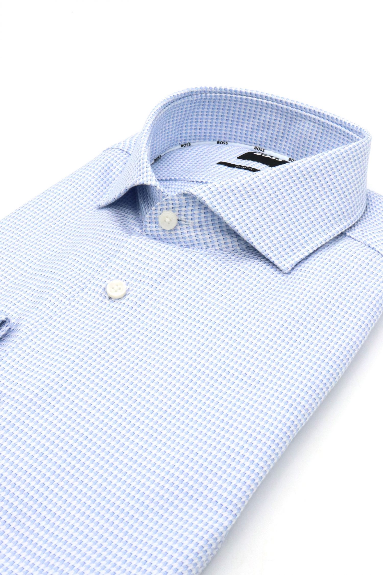 BOSS ΠΟΥΚΑΜΙΣΟ ΜΙΚΡΟΣΧΕΔΙΟ SLIM FIT H-HANK-SPREAD-C1-222 ΣΙΕΛ-ΛΕΥΚΟ φωτογραφία