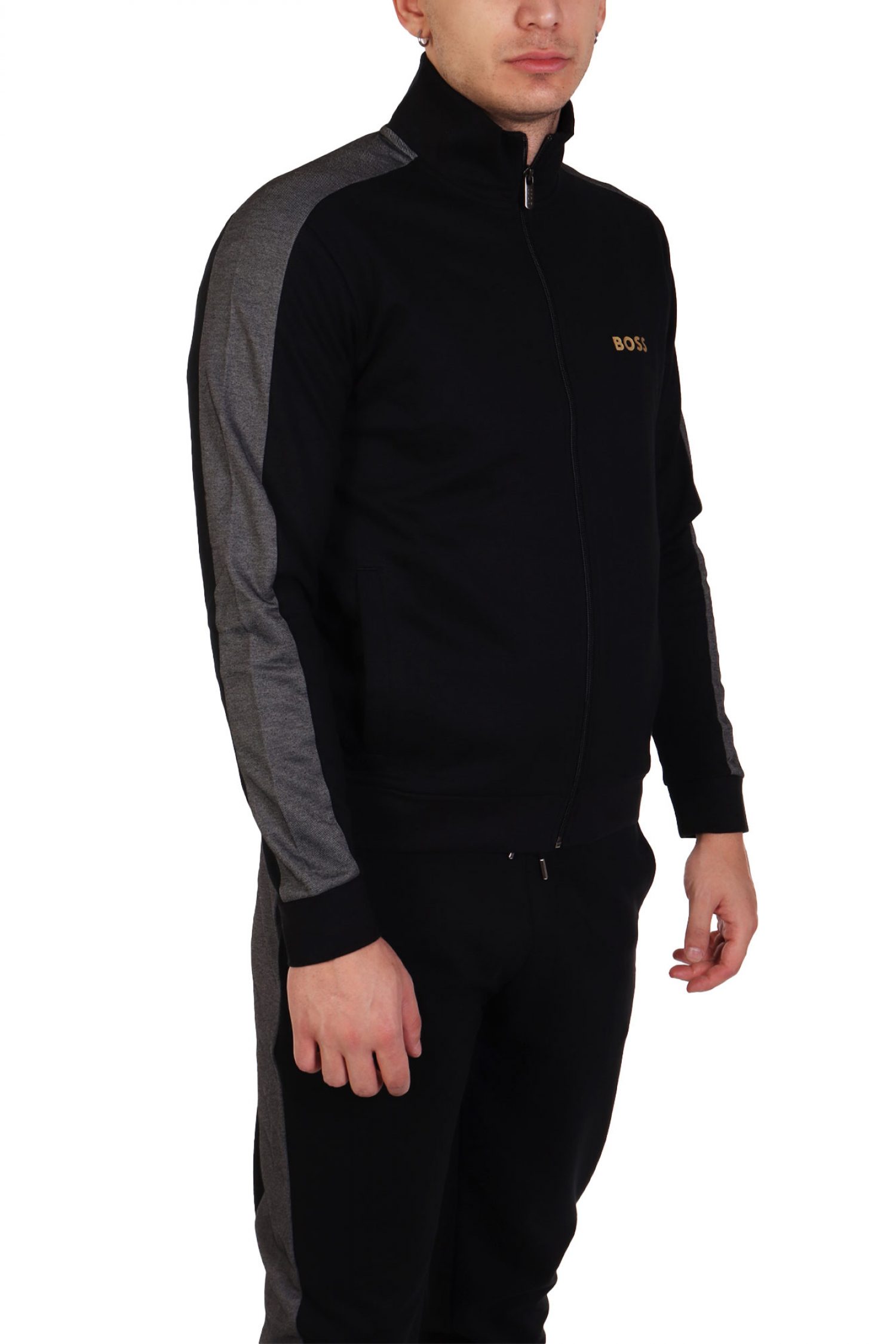 BOSS HOMEWEAR ΦΟΥΤΕΡ FULLZIP TRACKSUIT JACKET ΜΑΥΡΟ