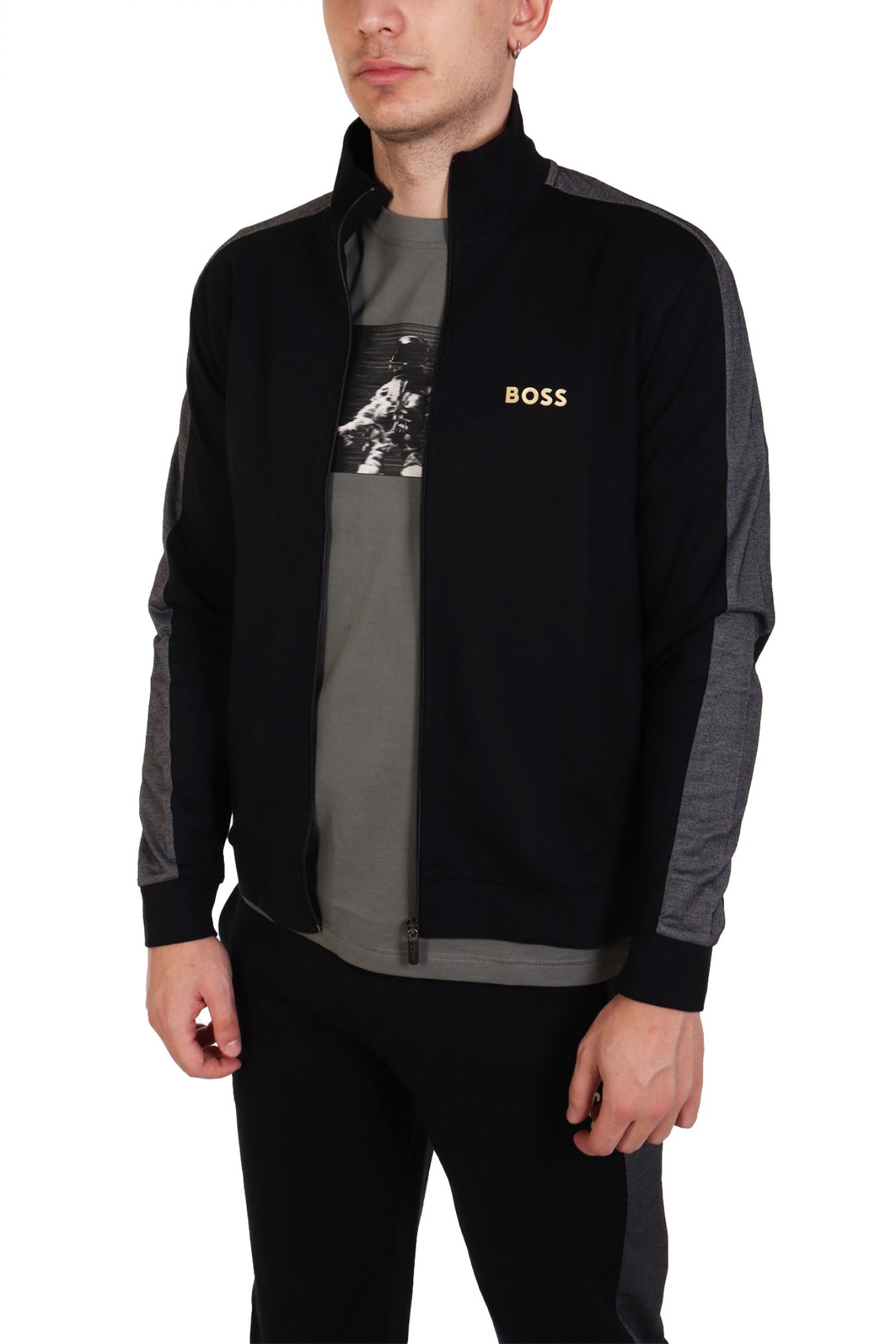 BOSS HOMEWEAR ΦΟΥΤΕΡ FULLZIP TRACKSUIT JACKET ΜΑΥΡΟ
