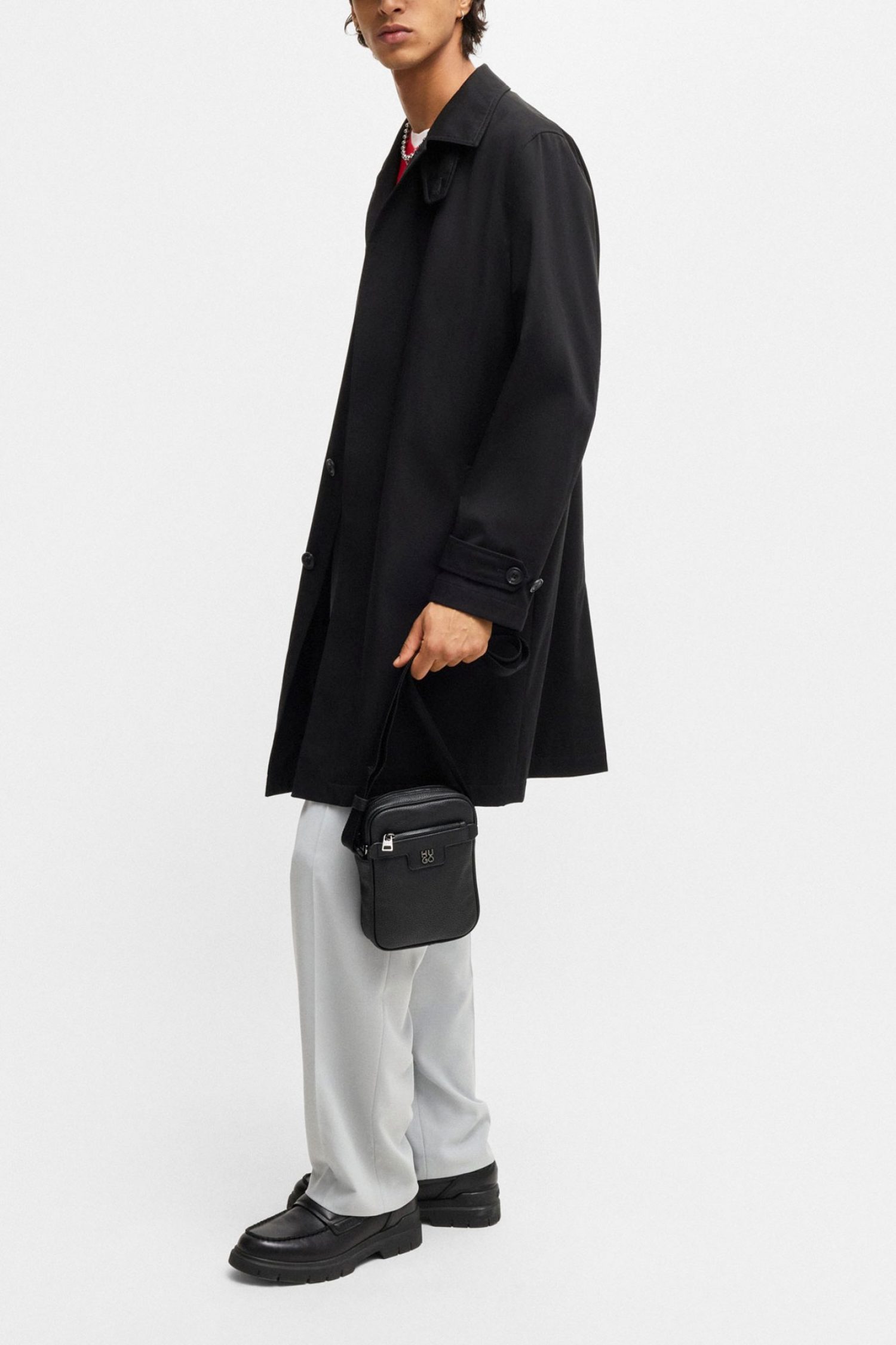 HUGO ΤΣΑΝΤΑΚΙ CROSSBODY NESH R_NS ZIP LOGO ΜΕΤΑΛΛΙΚΟ ΜΑΥΡΟ