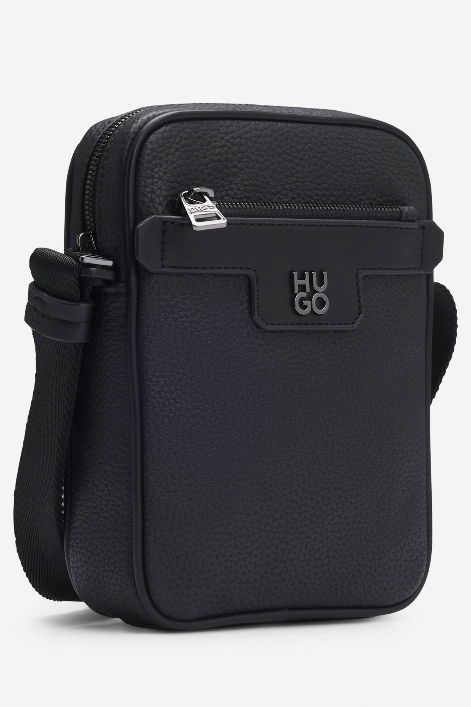 HUGO ΤΣΑΝΤΑΚΙ CROSSBODY NESH R_NS ZIP LOGO ΜΕΤΑΛΛΙΚΟ ΜΑΥΡΟ