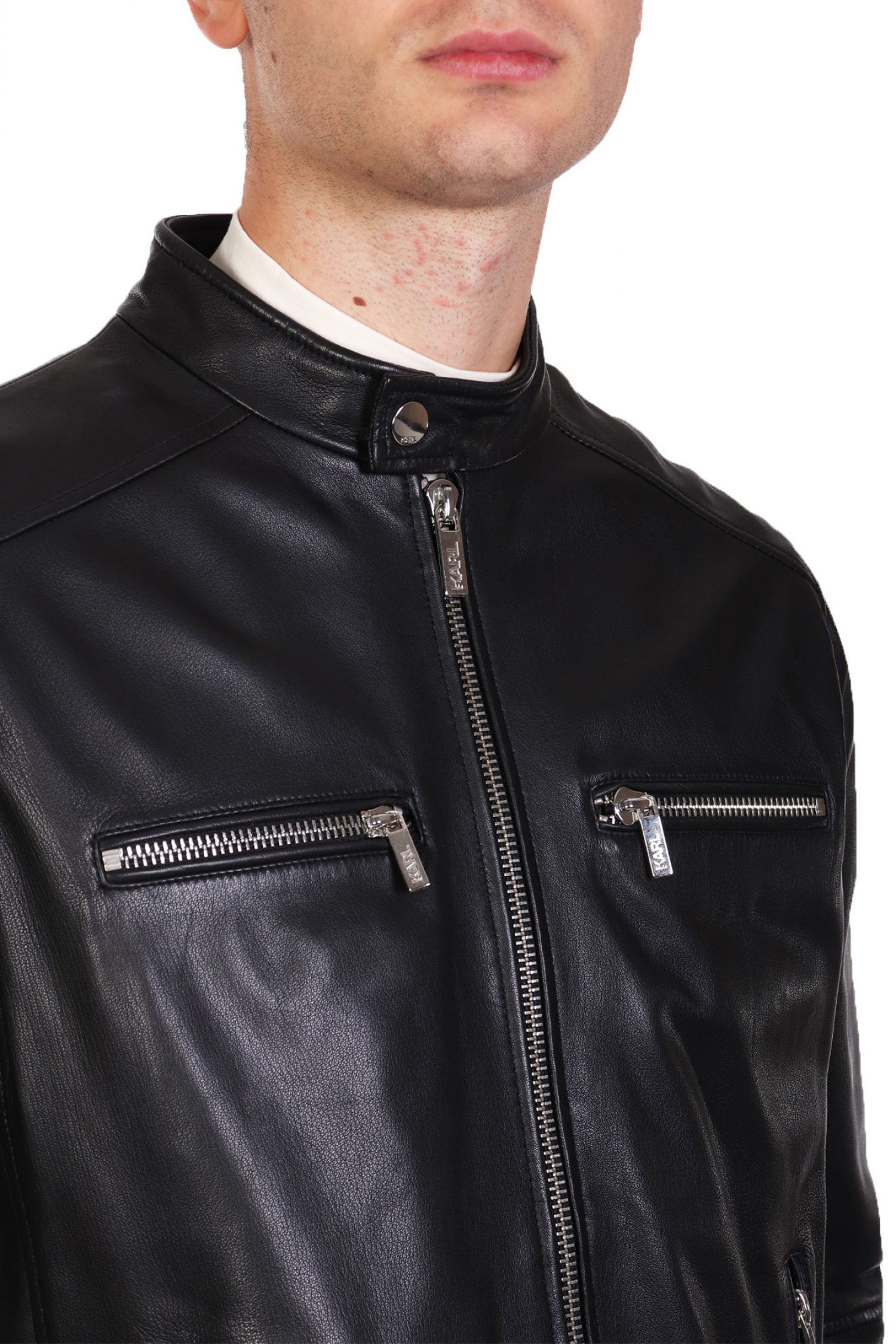 KARL LAGERFELD ΜΠΟΥΦΑΝ ΔΕΡΜΑ BIKER ΜΑΥΡΟ φωτογραφία