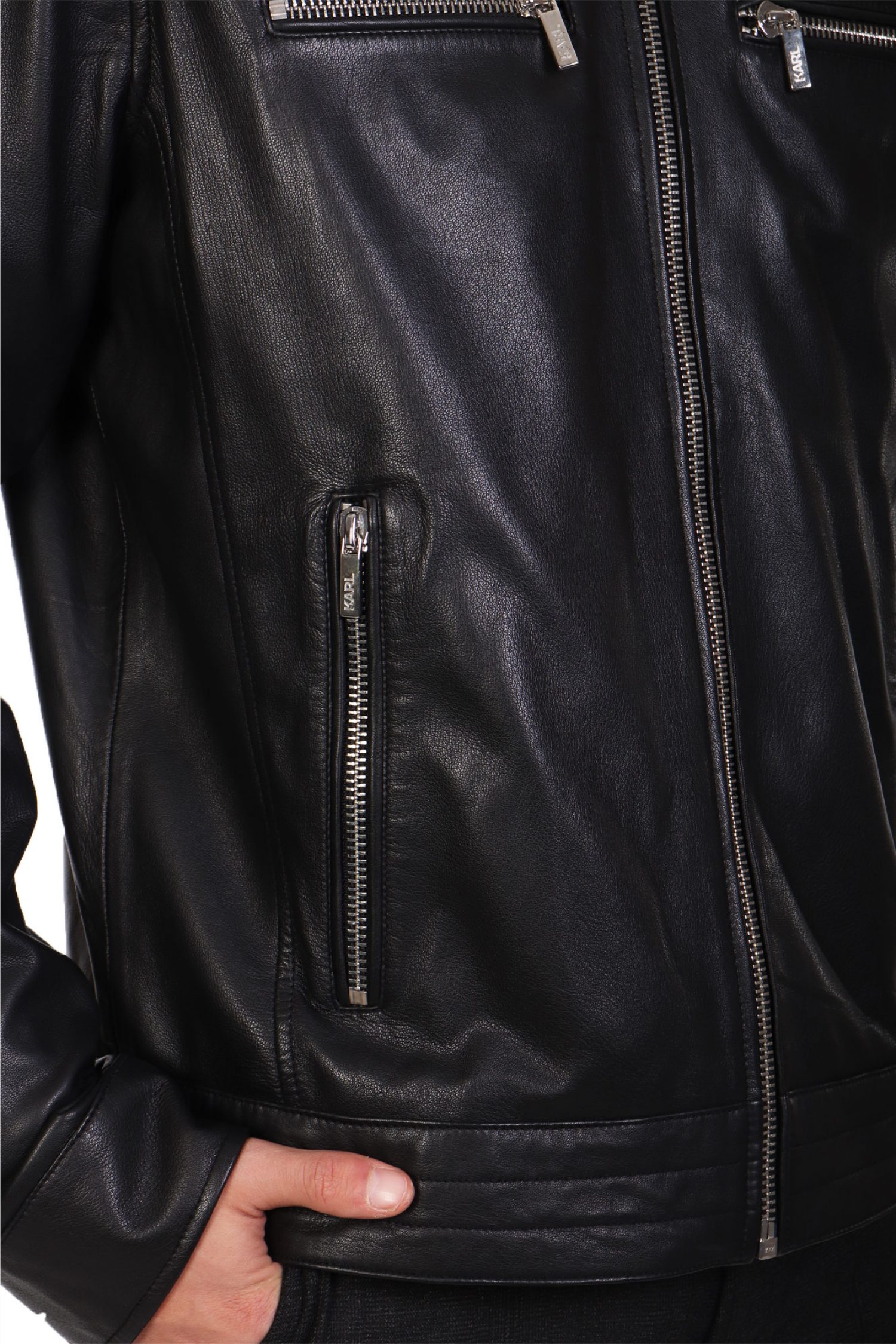 KARL LAGERFELD ΜΠΟΥΦΑΝ ΔΕΡΜΑ BIKER ΜΑΥΡΟ φωτογραφία