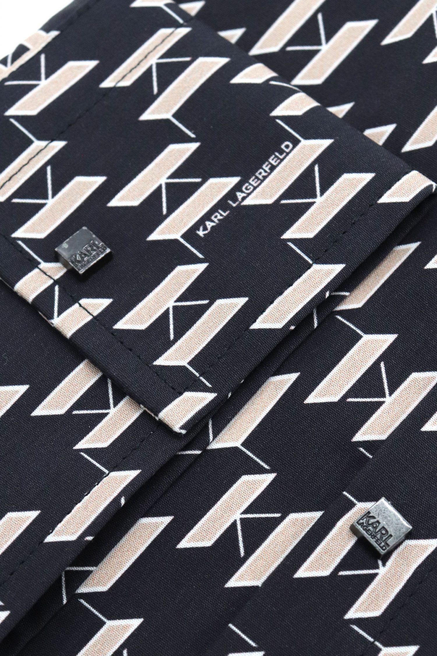 KARL LAGERFELD ΠΟΥΚΑΜΙΣΟ SLIM FIT ALL OVER LOGO ΜΑΥΡΟ-ΜΠΕΖ φωτογραφία