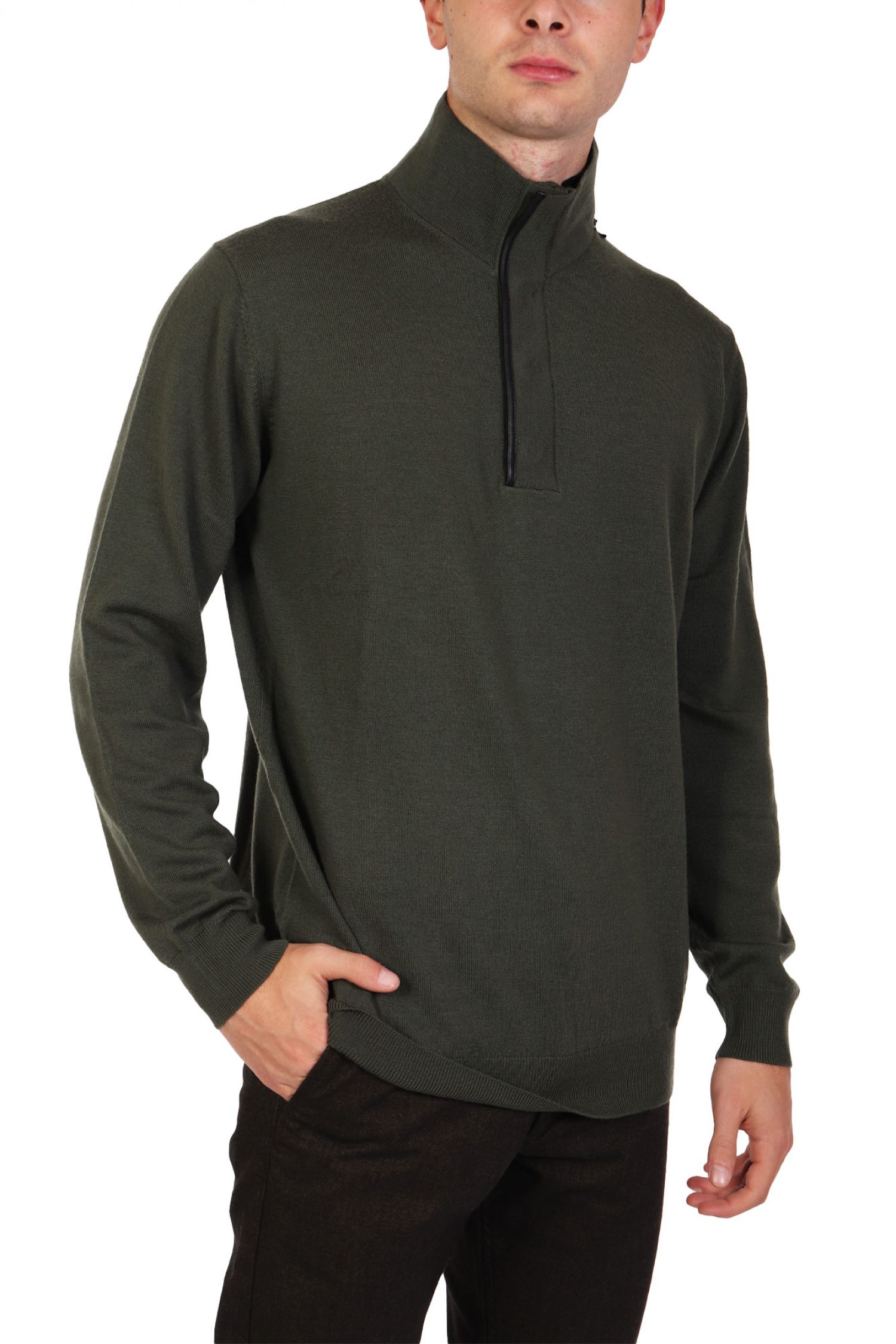 KARL LAGERFELD ΠΛΕΚΤΟ HALFBUTTON TROYER ΧΑΚΙ