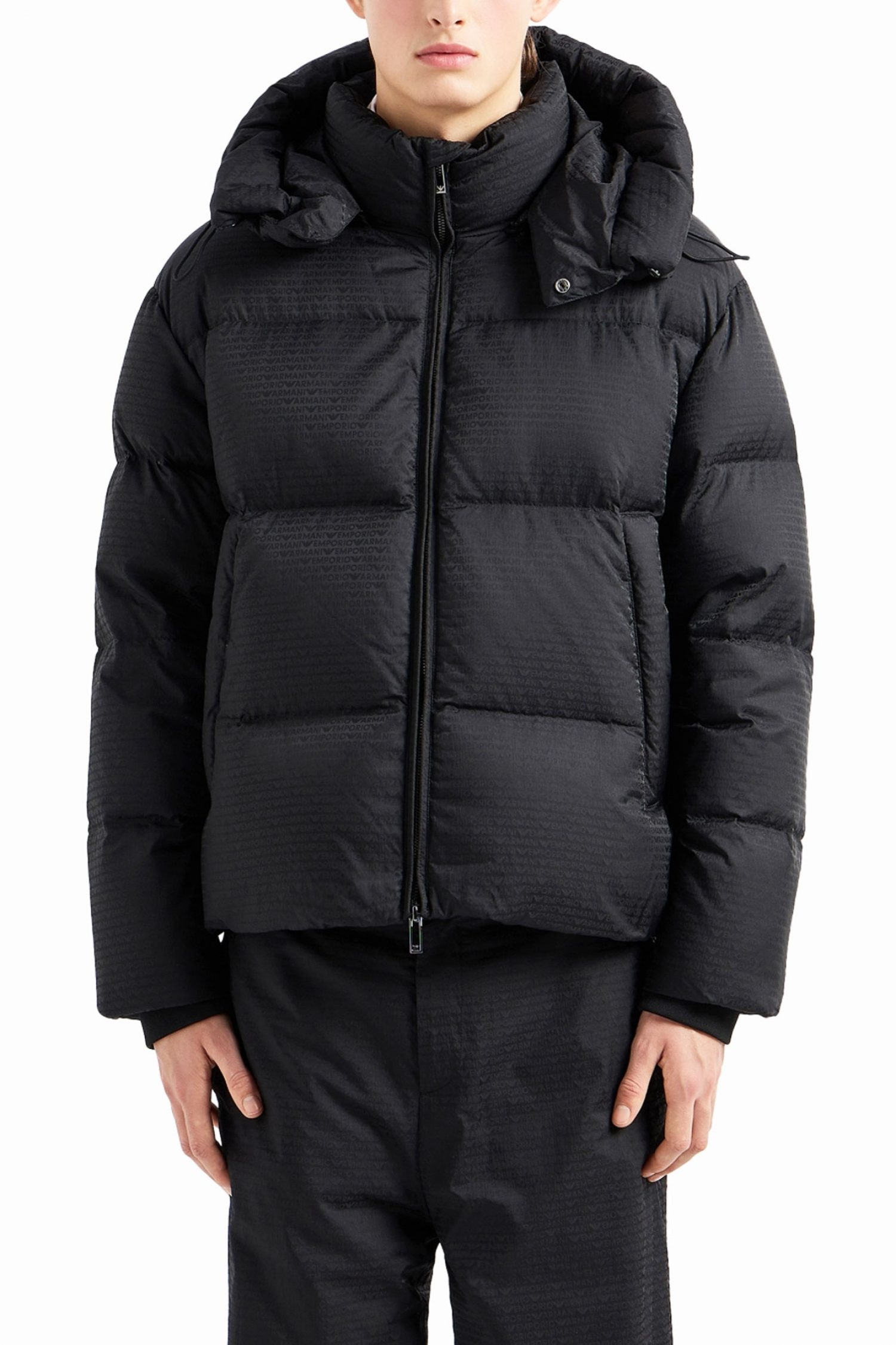 EMPORIO ARMANI ΜΠΟΥΦΑΝ PUFFER HOODIE LOGO ΜΑΥΡΟ