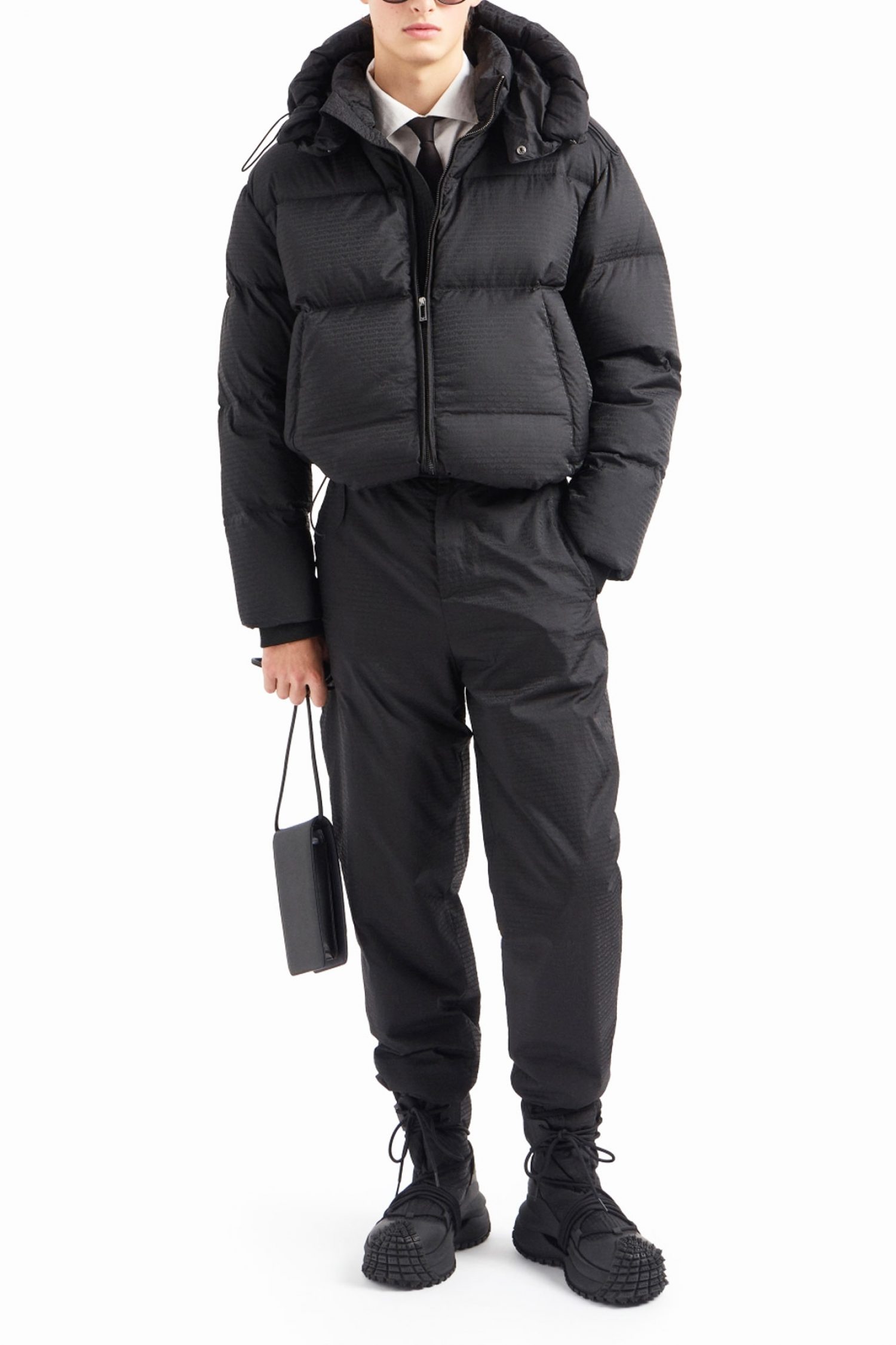 EMPORIO ARMANI ΜΠΟΥΦΑΝ PUFFER HOODIE LOGO ΜΑΥΡΟ