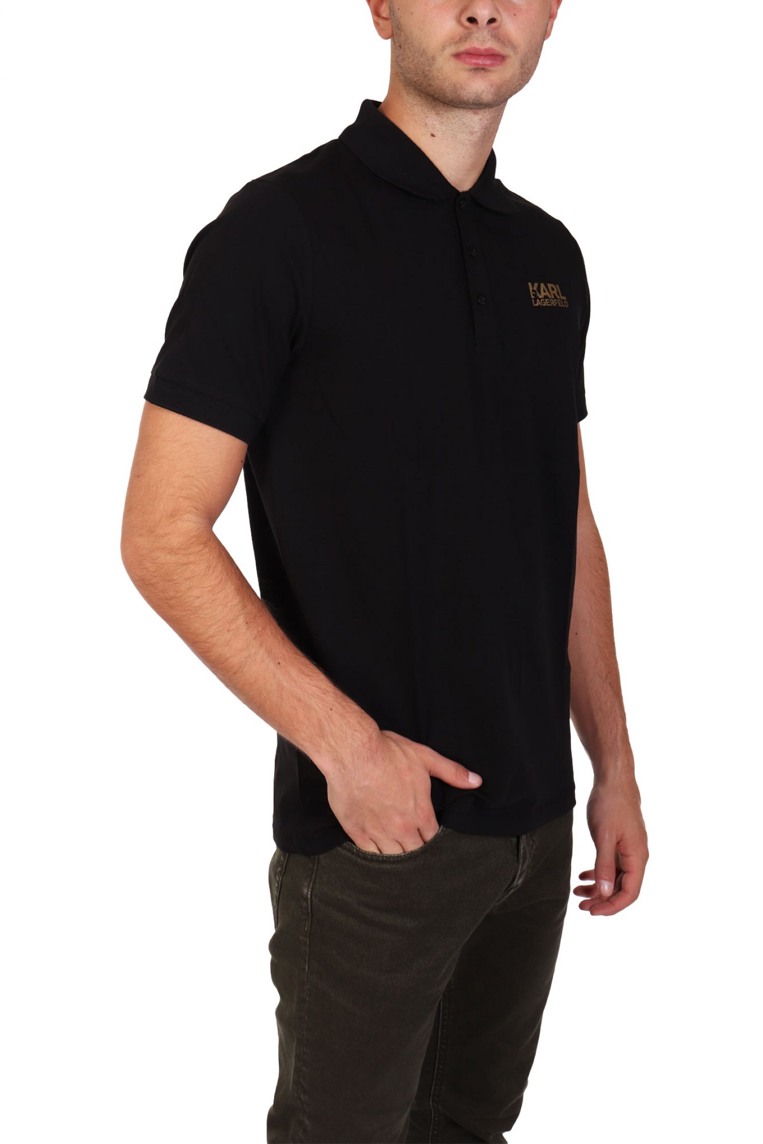 KARL LAGERFELD POLO GOLD LOGO ΜΑΥΡΟ