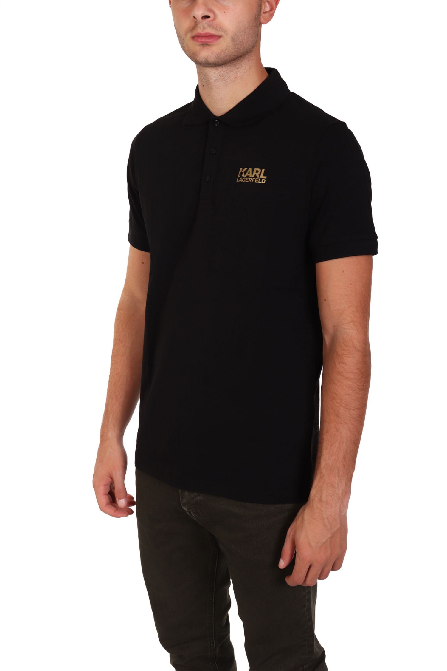 KARL LAGERFELD POLO GOLD LOGO ΜΑΥΡΟ