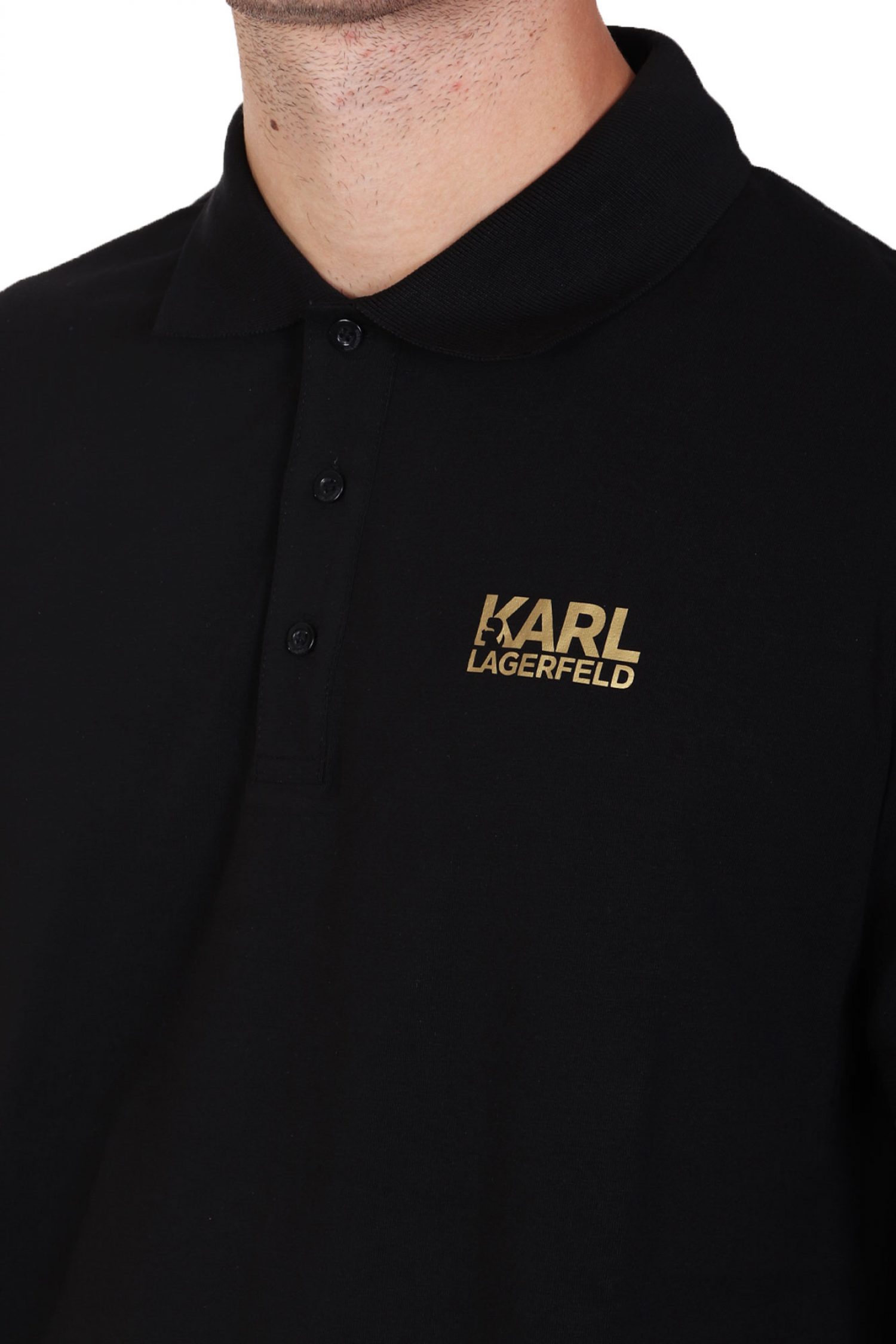 KARL LAGERFELD POLO GOLD LOGO ΜΑΥΡΟ