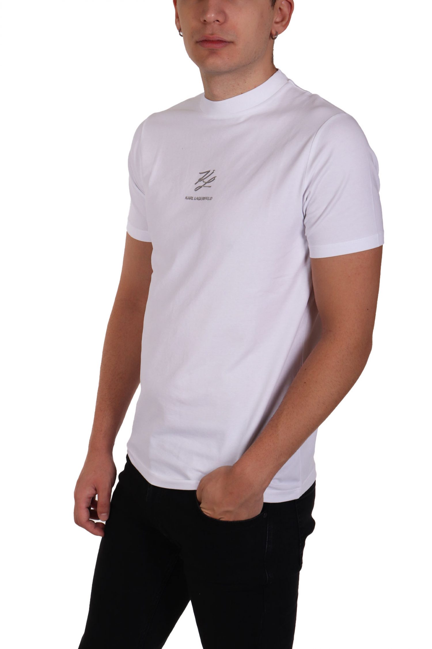 KARL LAGERFELD T-SHIRT SILVER LOGO ΛΕΥΚΟ φωτογραφία