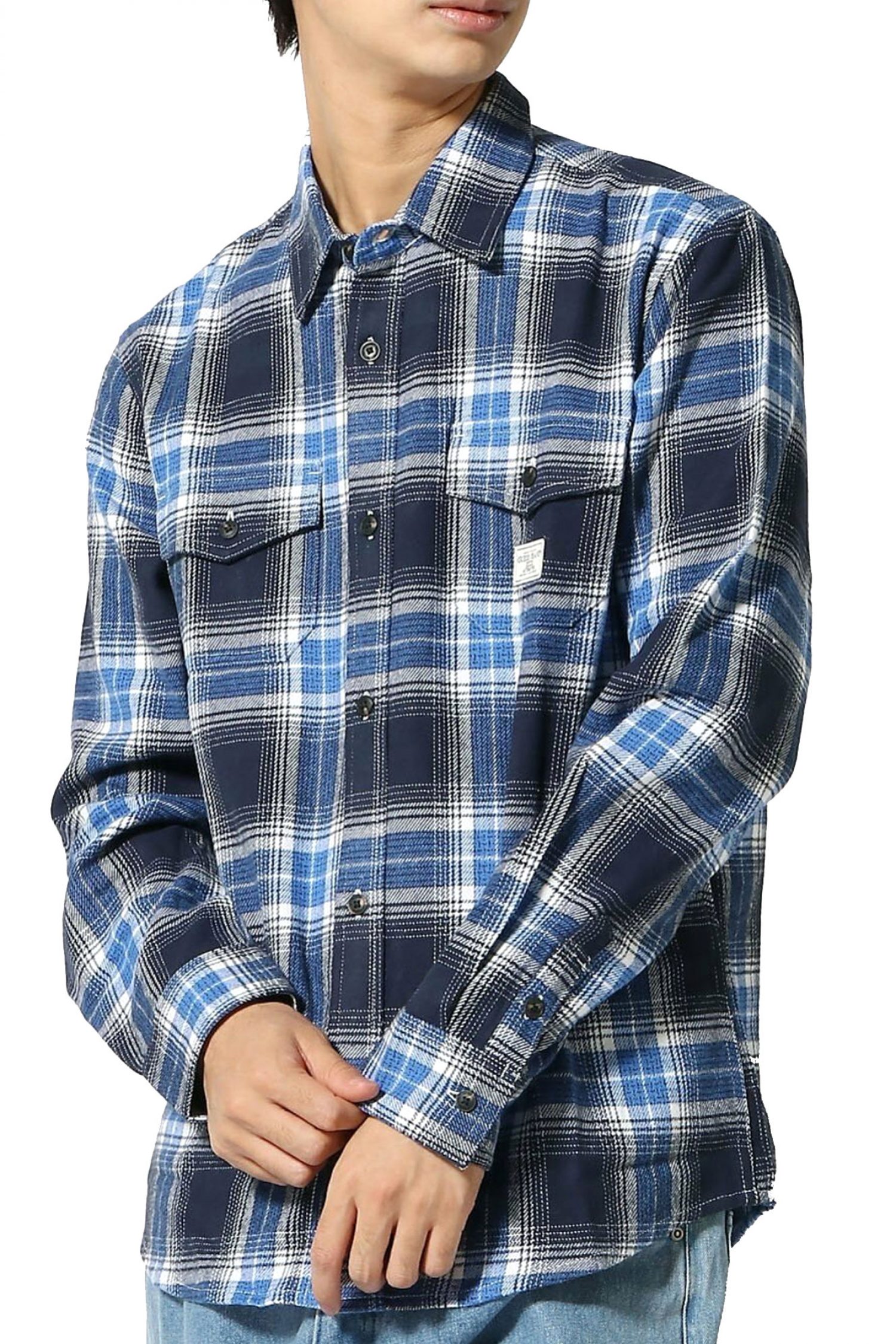 GUESS JEANS ΠΟΥΚΑΜΙΣΟ ΚΑΡΩ FLANNEL LS REG POCKETS CLASSIC FIT ΜΠΛΕ φωτογραφία