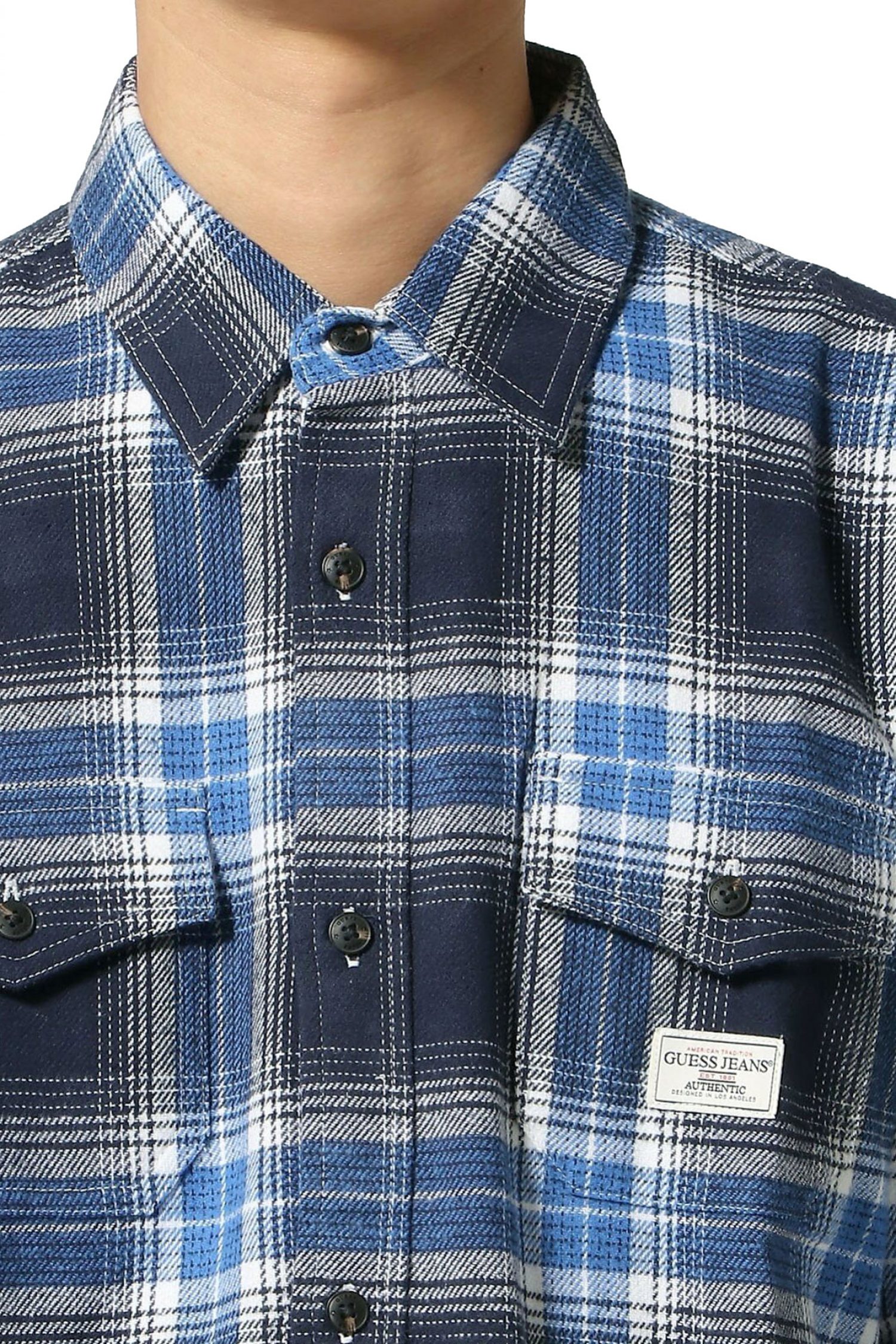 GUESS JEANS ΠΟΥΚΑΜΙΣΟ ΚΑΡΩ FLANNEL LS REG POCKETS CLASSIC FIT ΜΠΛΕ φωτογραφία