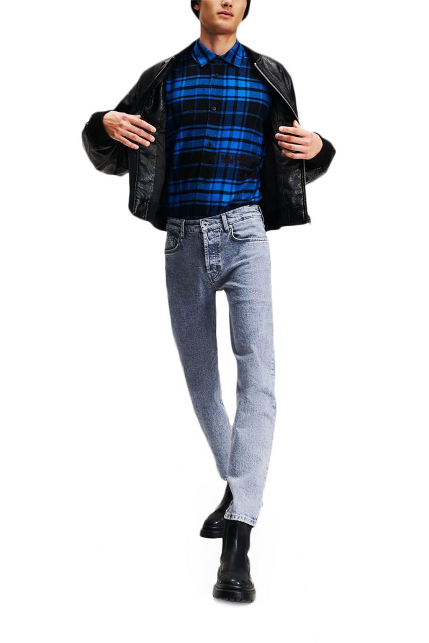 KARL LAGERFELD JEANS ΠΟΥΚΑΜΙΣΟ ΚΑΡΩ REGULAR CHECK SHIRT ΜΠΛΕ