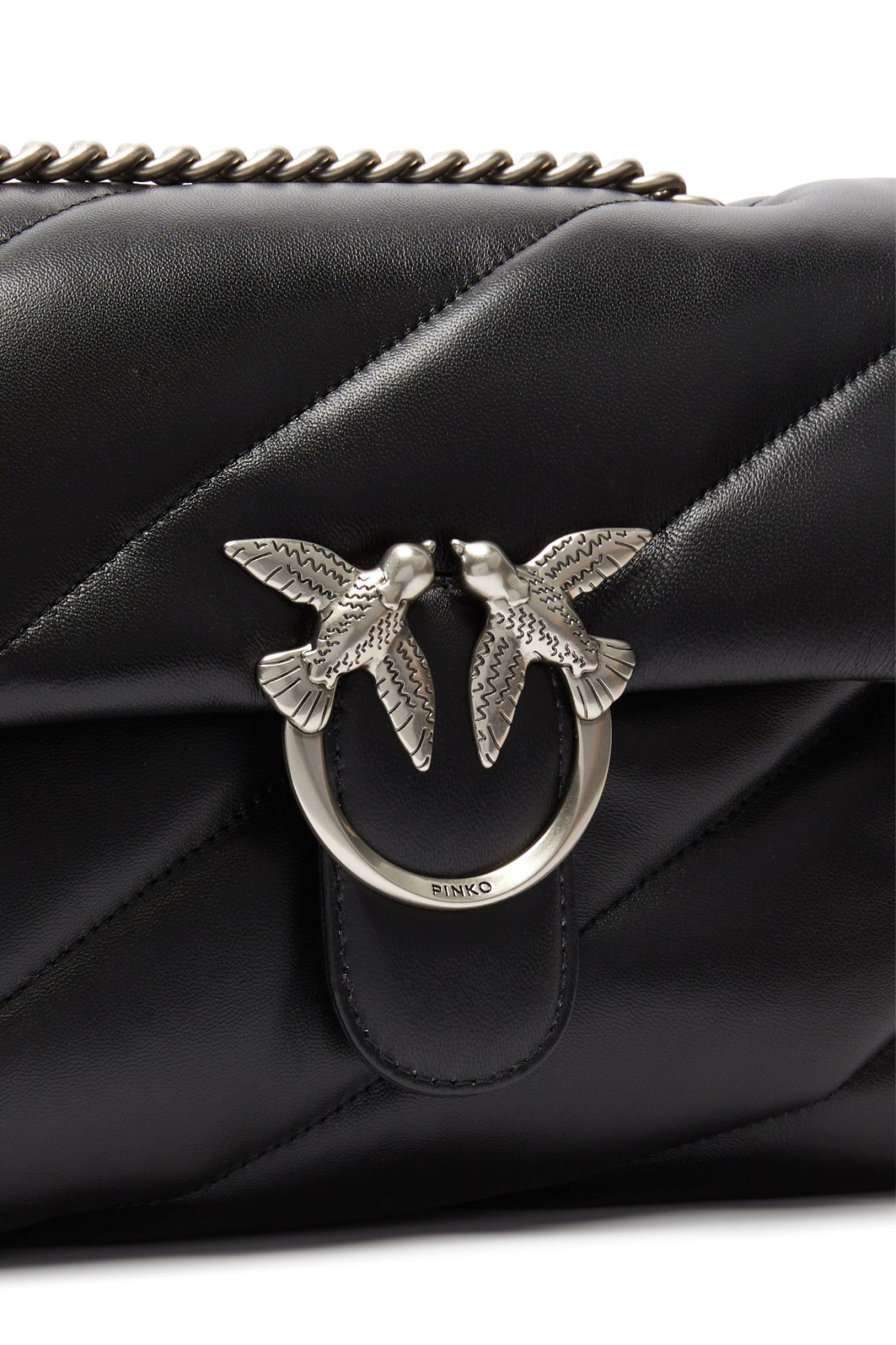 PINKO ΤΣΑΝΤΑ LOVE CLASSIC PUFF CL SHEEP NAPPA ΜΑΥΡΟ-OLD SILVER