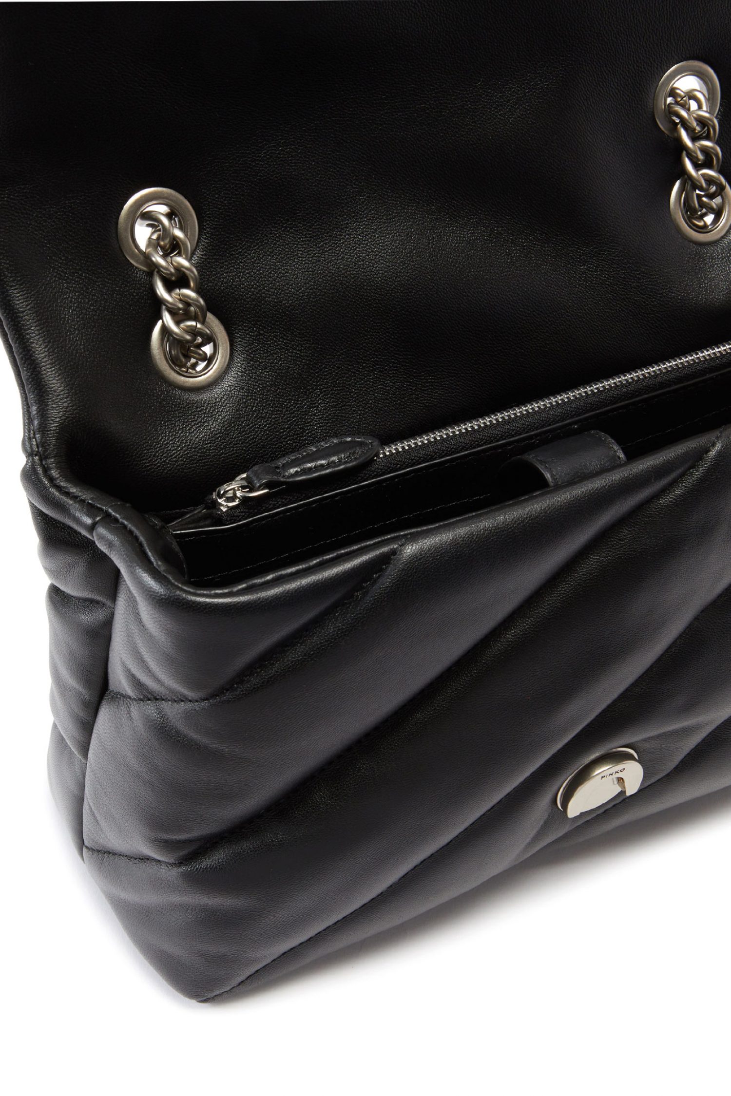 PINKO ΤΣΑΝΤΑ LOVE CLASSIC PUFF CL SHEEP NAPPA ΜΑΥΡΟ-OLD SILVER