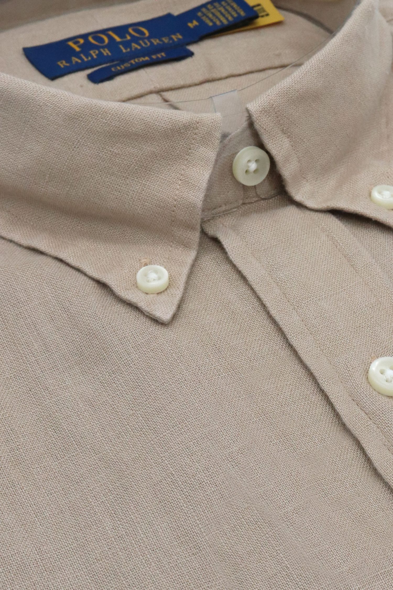 RALPH LAUREN ΠΟΥΚΑΜΙΣΟ ΛΙΝΟ BUTTON DOWN CUSTOM FIT ΜΠΕΖ φωτογραφία