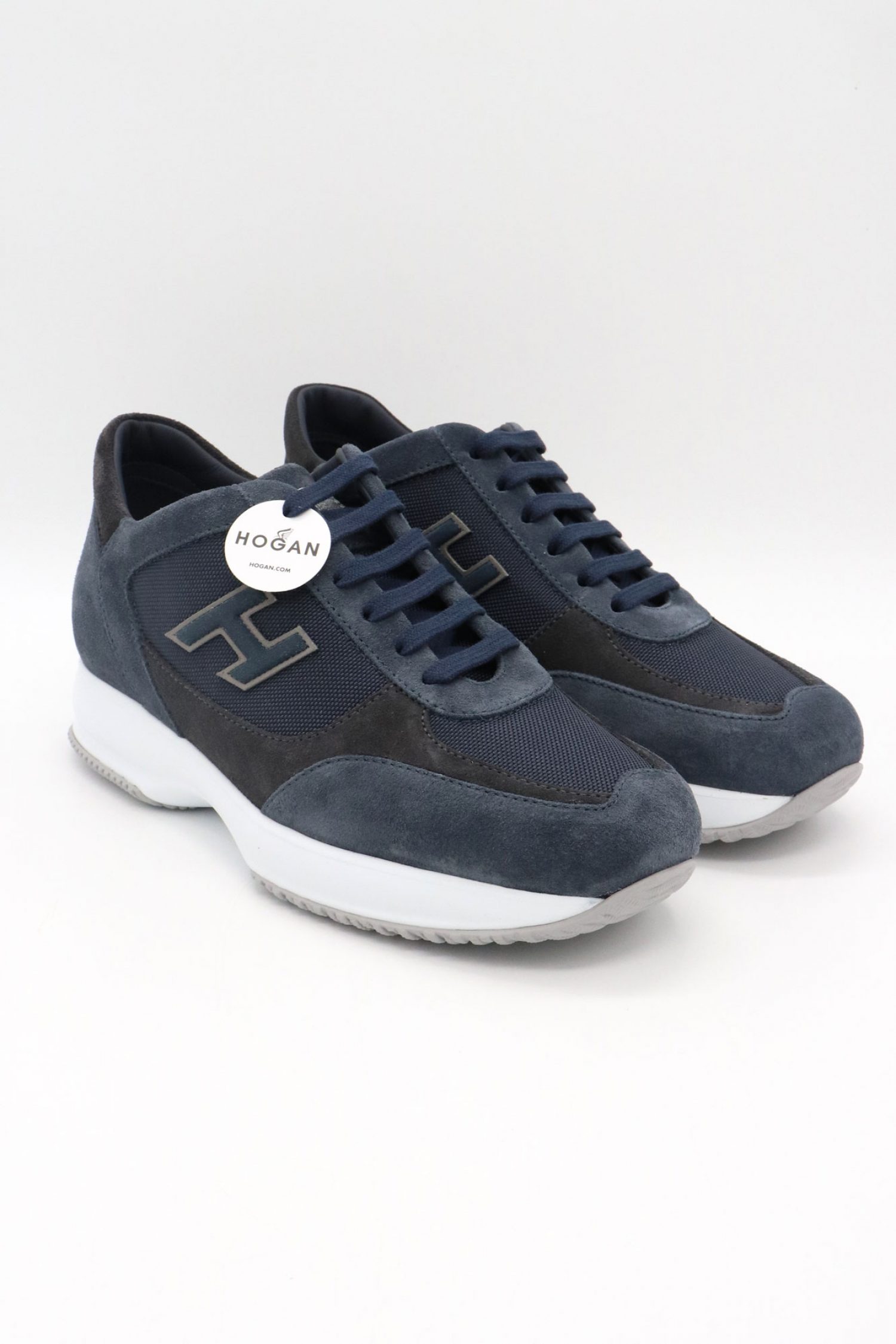 HOGAN ΠΑΠΟΥΤΣΙΑ SNEAKERS INTERACTIVE H FLOCK ΔΕΡΜΑ ΜΠΛΕ