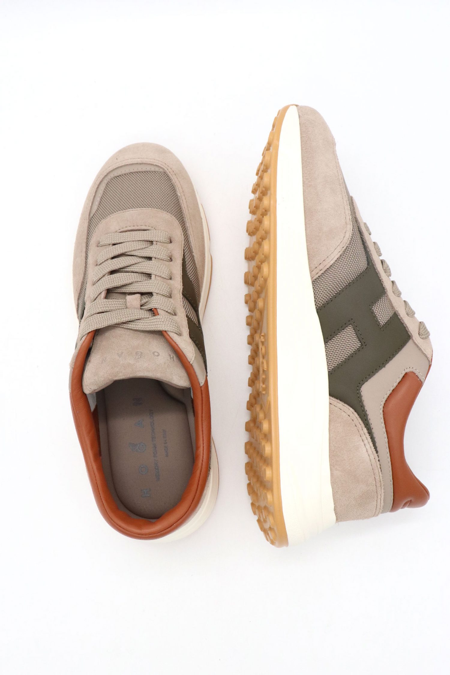 HOGAN ΠΑΠΟΥΤΣΙΑ SNEAKERS HYPERLIGHT ALLAC NUOVA ΔΕΡΜΑ ΜΠΕΖ-ΚΑΦΕ