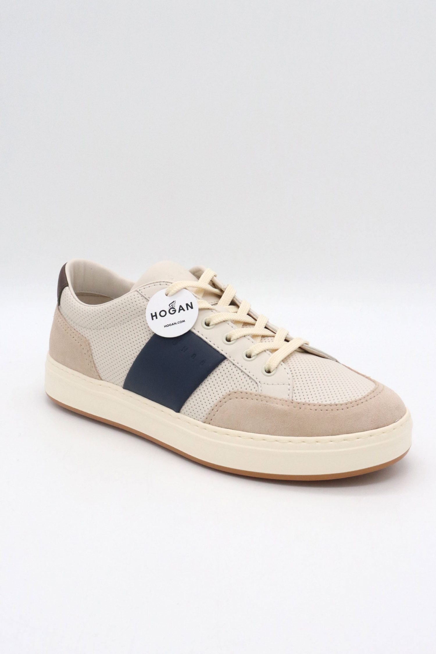 HOGAN ΠΑΠΟΥΤΣΙΑ SNEAKERS ALLACCIATO PUNZ BANDA ΔΕΡΜΑ ΕΚΡΟΥ-ΜΠΛΕ