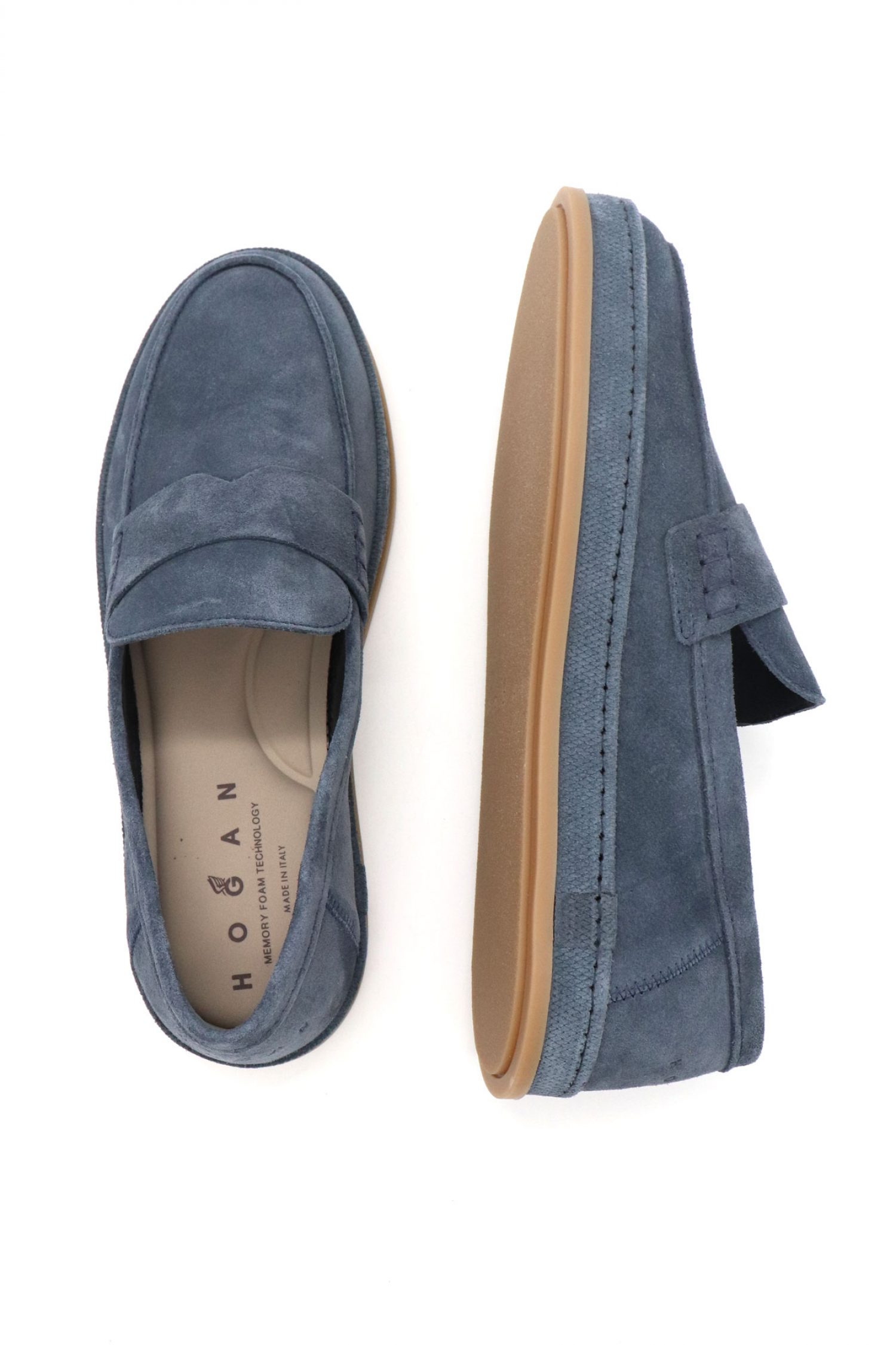 HOGAN ΠΑΠΟΥΤΣΙΑ MOCASSINO TRAVERSINA ΔΕΡΜΑ ΜΠΛΕ ΡΑΦ