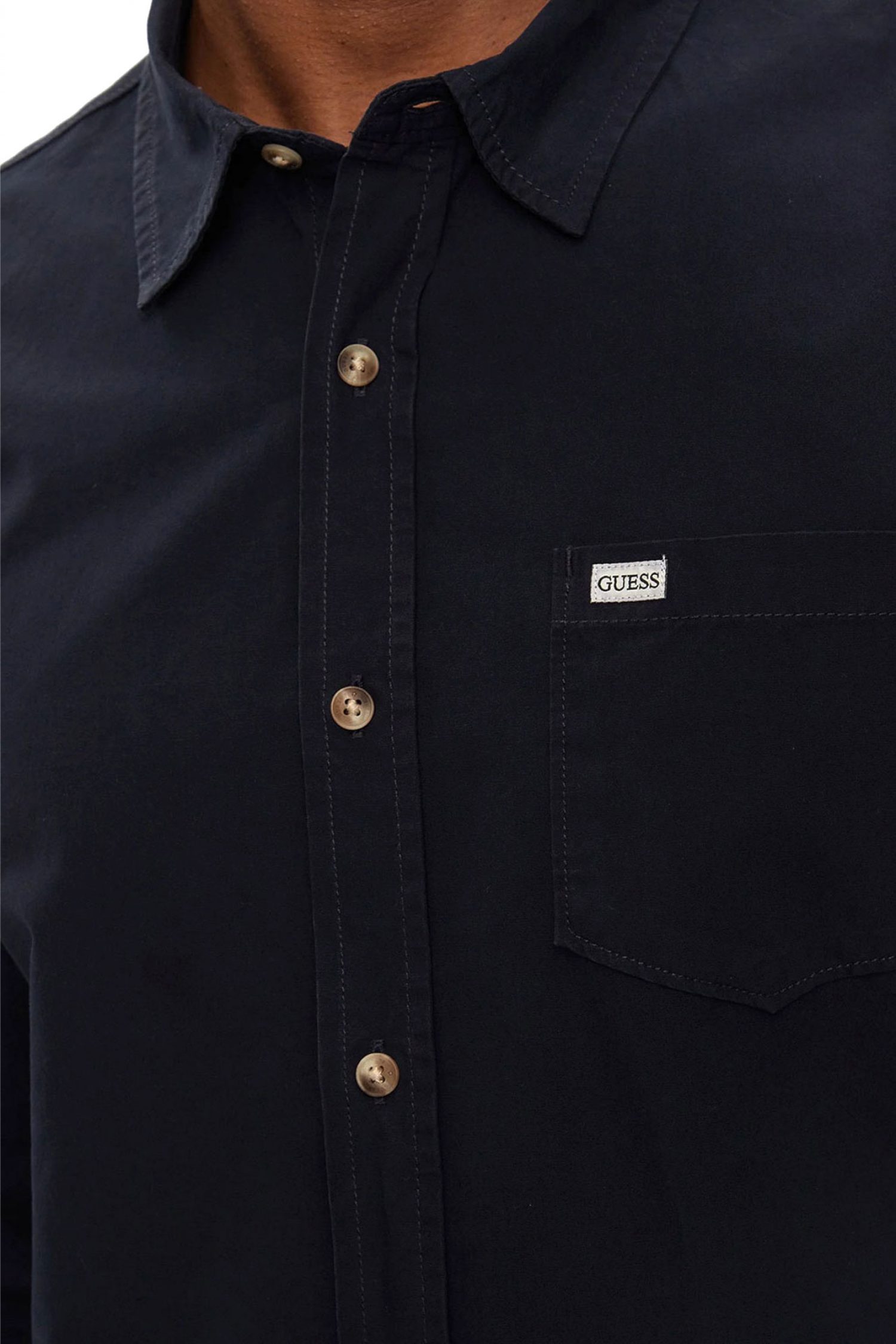 GUESS JEANS ΠΟΥΚΑΜΙΣΟ SLIM FIT LOGO ΜΠΛΕ φωτογραφία