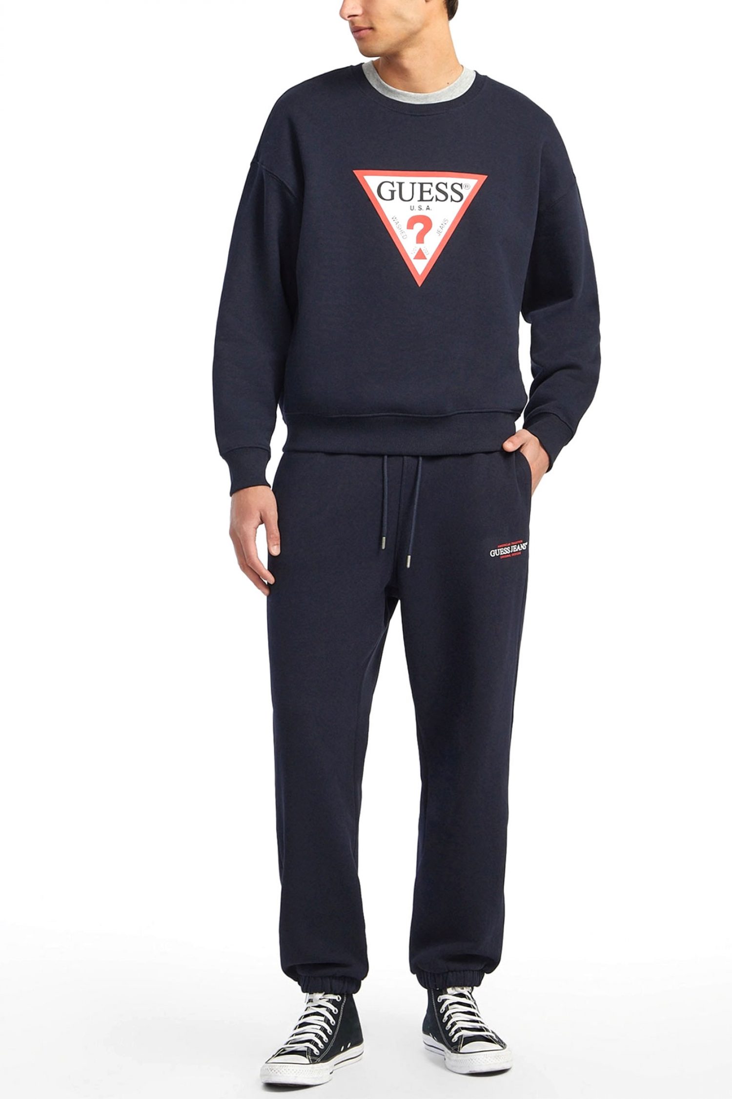 GUESS JEANS ΦΟΥΤΕΡ CREWNECK OVERSIZED FIT LOGO ΜΠΛΕ