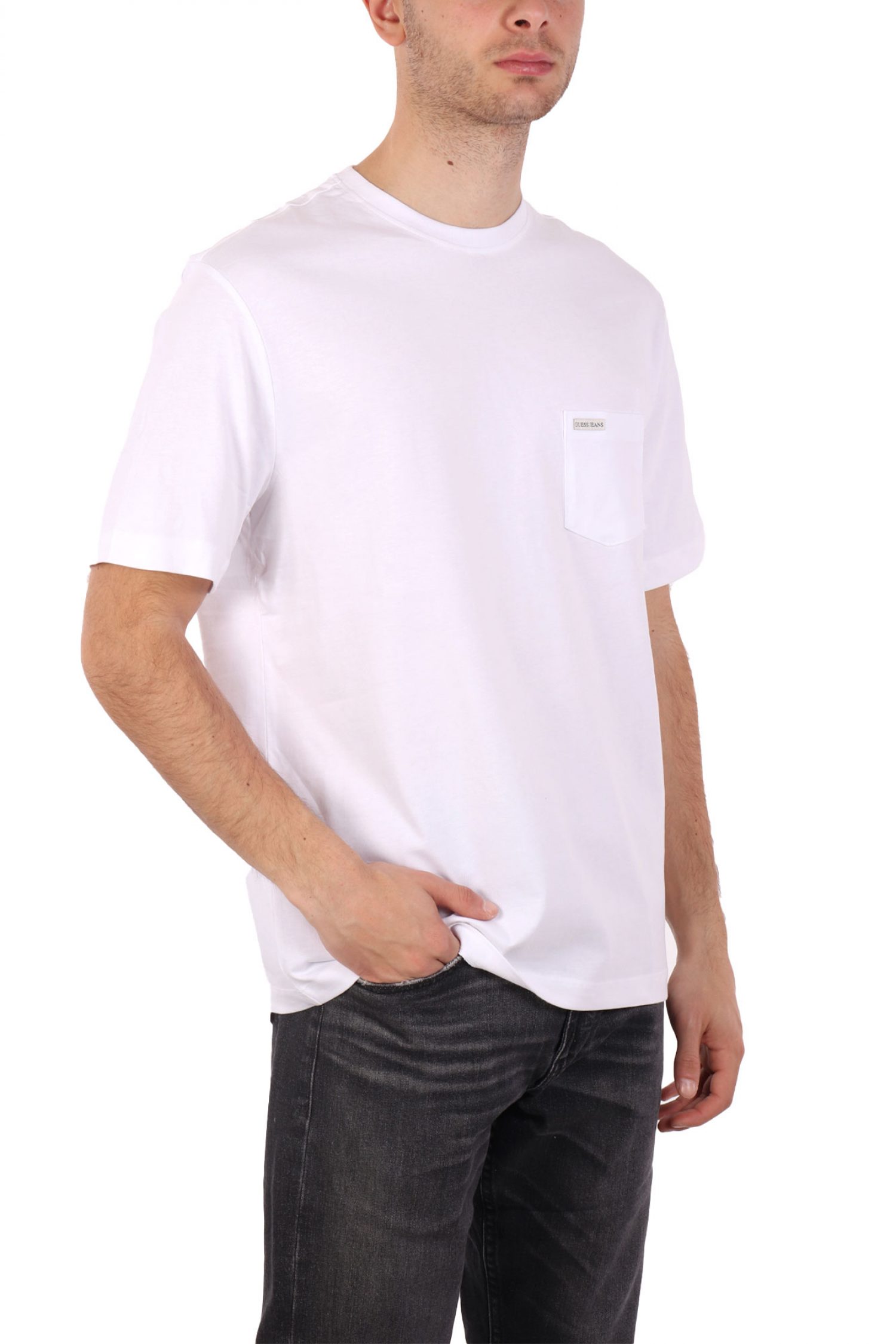 GUESS JEANS T-SHIRT CREWNECK REGULAR FIT LOGO ΛΕΥΚΟ