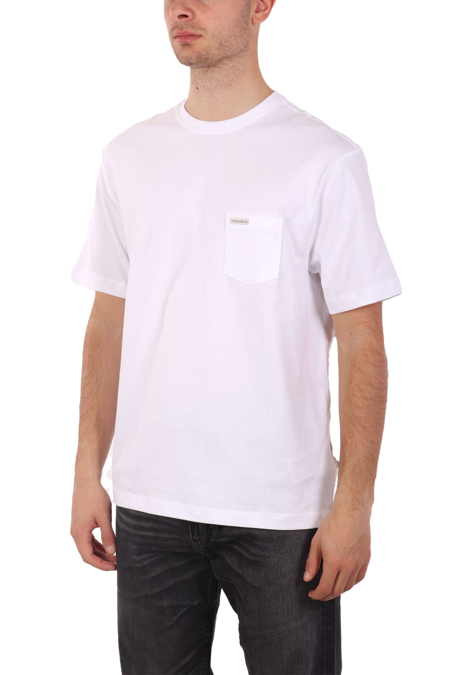 GUESS JEANS T-SHIRT CREWNECK REGULAR FIT LOGO ΛΕΥΚΟ