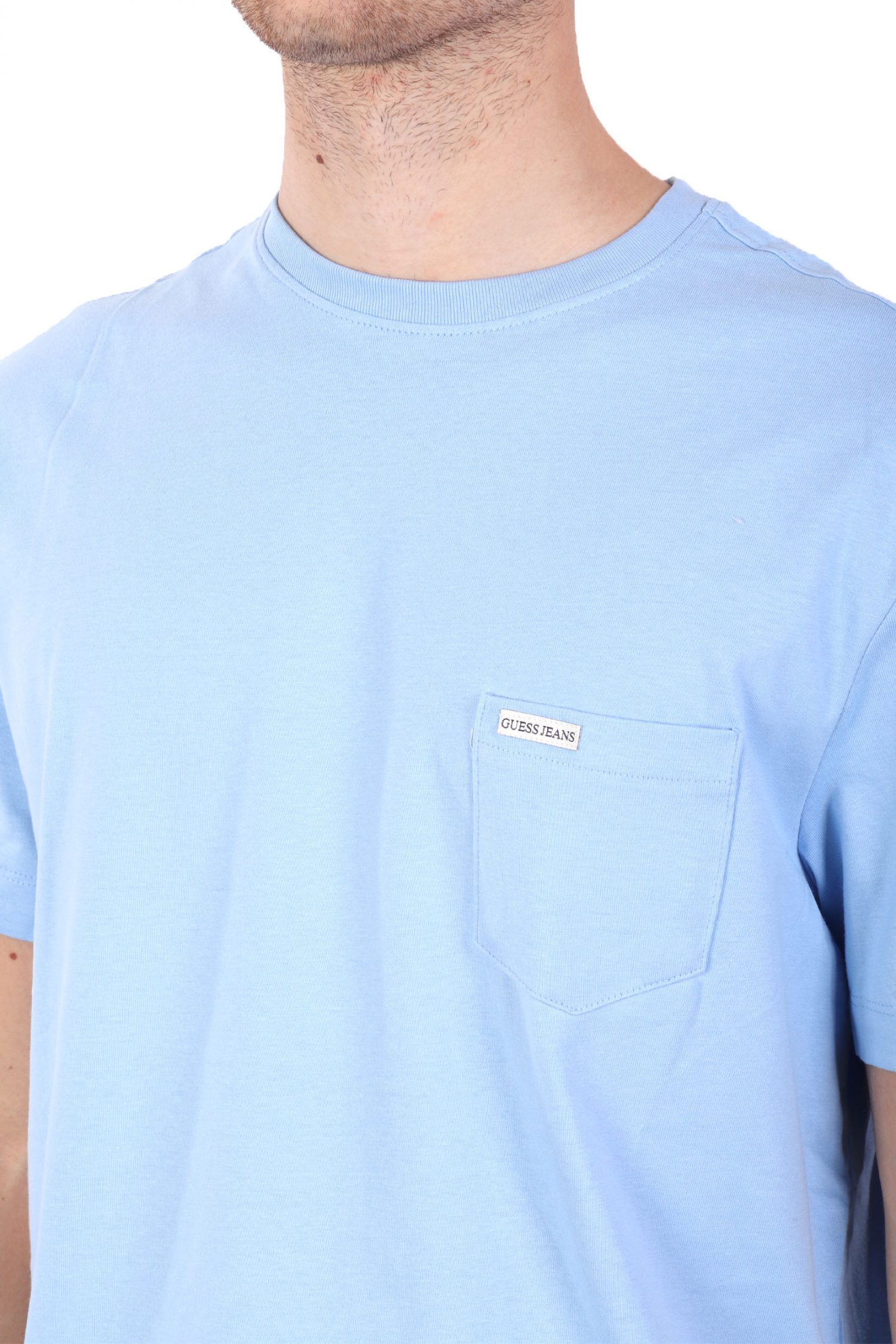 GUESS JEANS T-SHIRT CREWNECK REGULAR FIT LOGO ΣΙΕΛ φωτογραφία