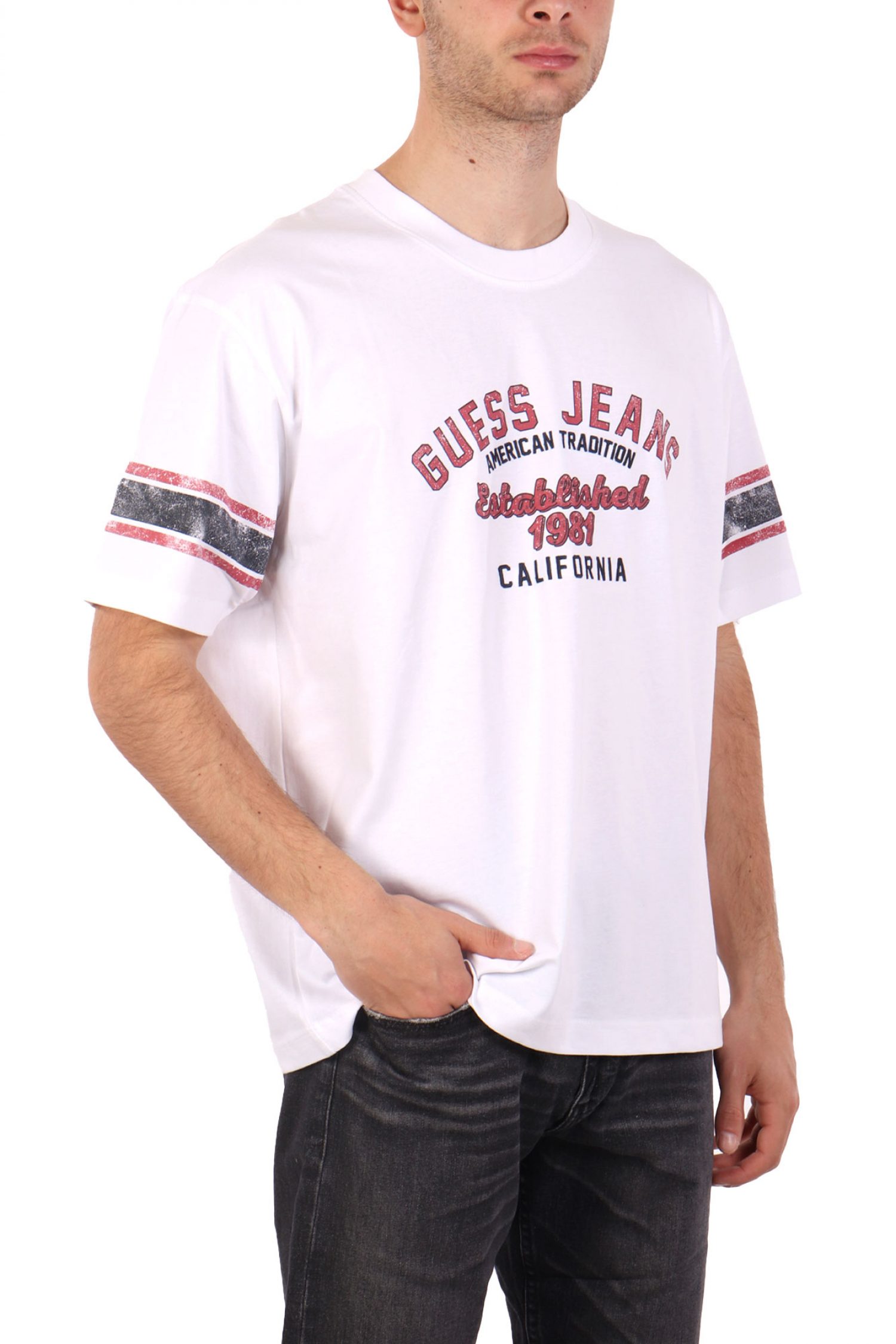 GUESS JEANS T-SHIRT CREWNECK OVERSIZED FIT LOGO ΛΕΥΚΟ