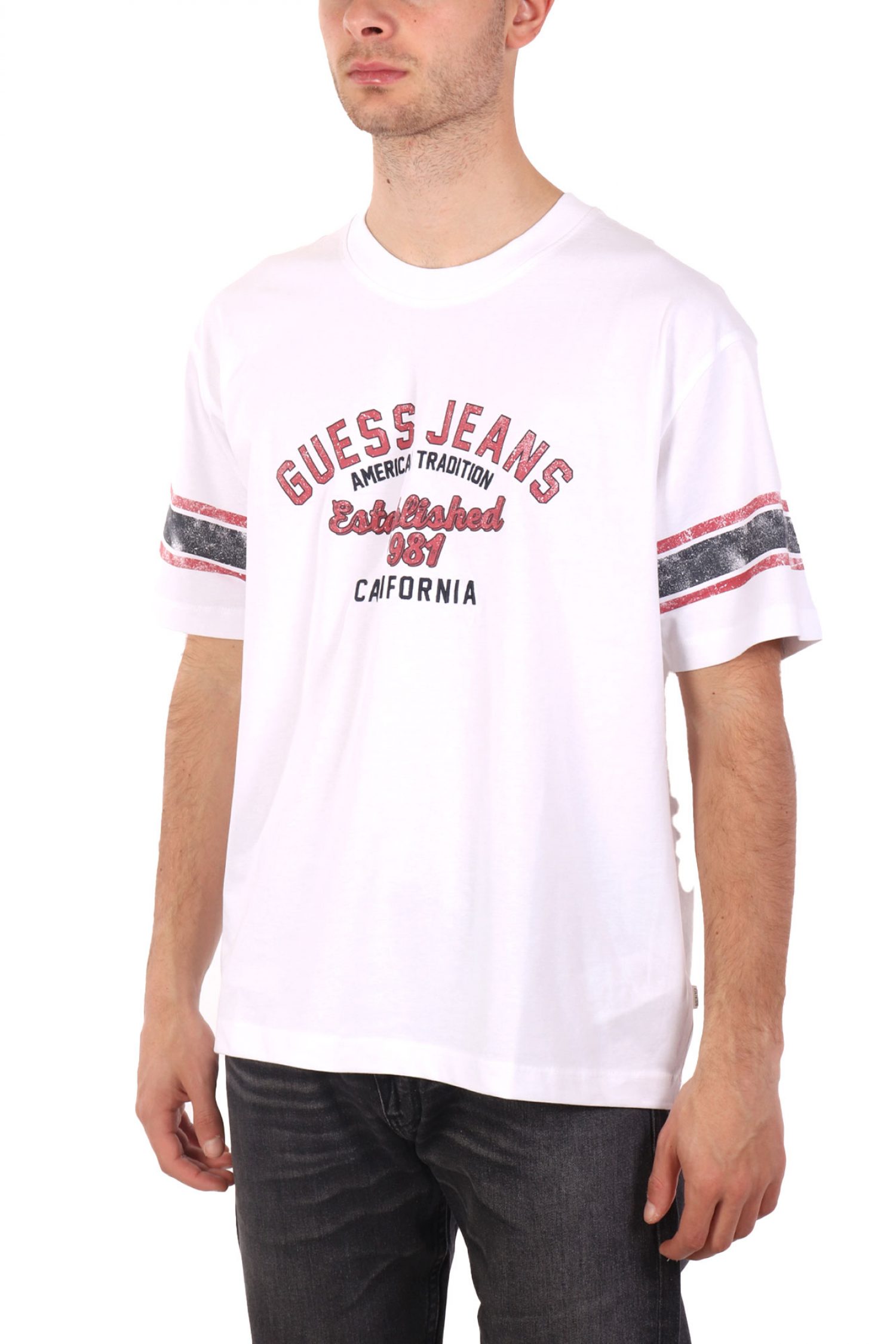 GUESS JEANS T-SHIRT CREWNECK OVERSIZED FIT LOGO ΛΕΥΚΟ