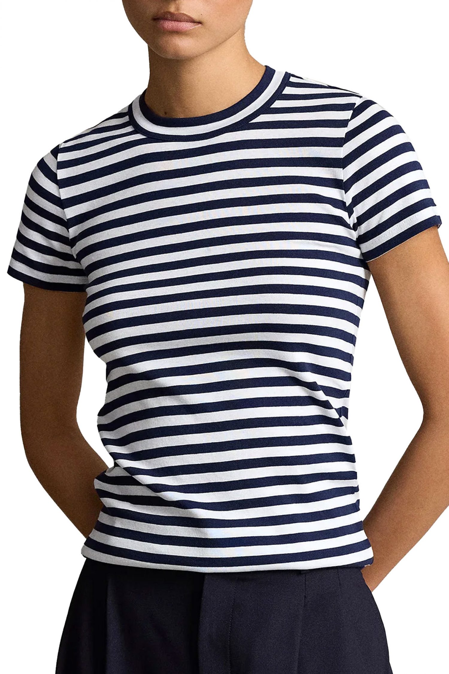 RALPH LAUREN T-SHIRT ΛΑΙΜΟΚΟΨΗ ΡΙΓΕ ΛΕΥΚΟ-ΜΠΛΕ φωτογραφία